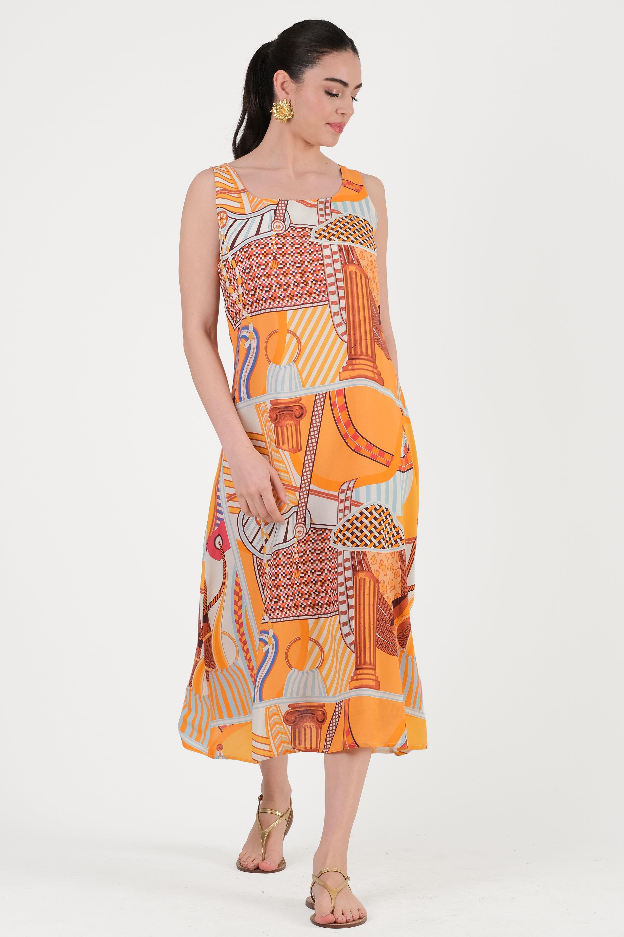 Delindo Kare Yaka Kolsuz Elbise ORANJ