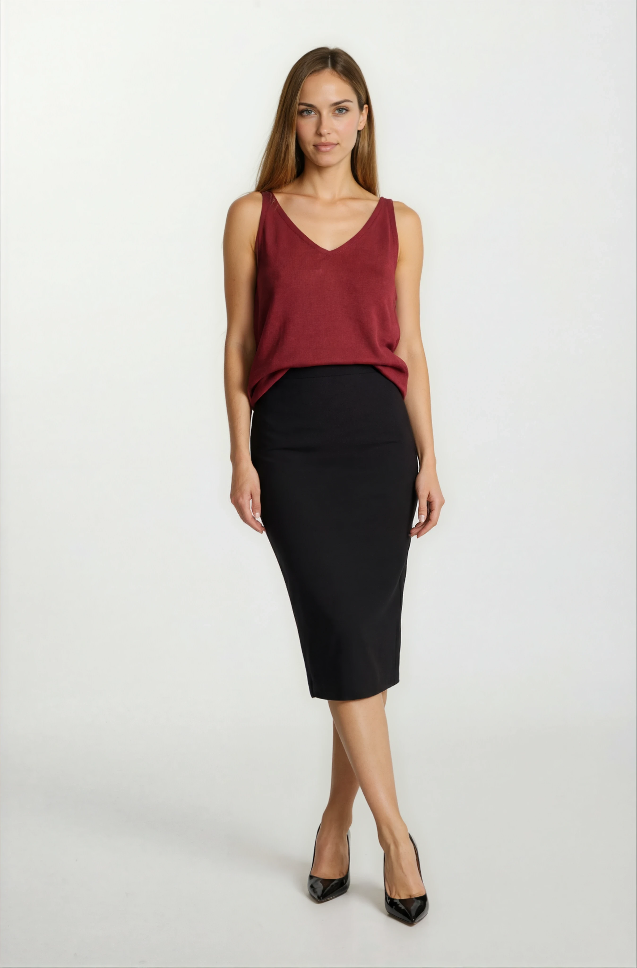 Delmira Ön Arka V Yaka Kolsuz Triko BORDO