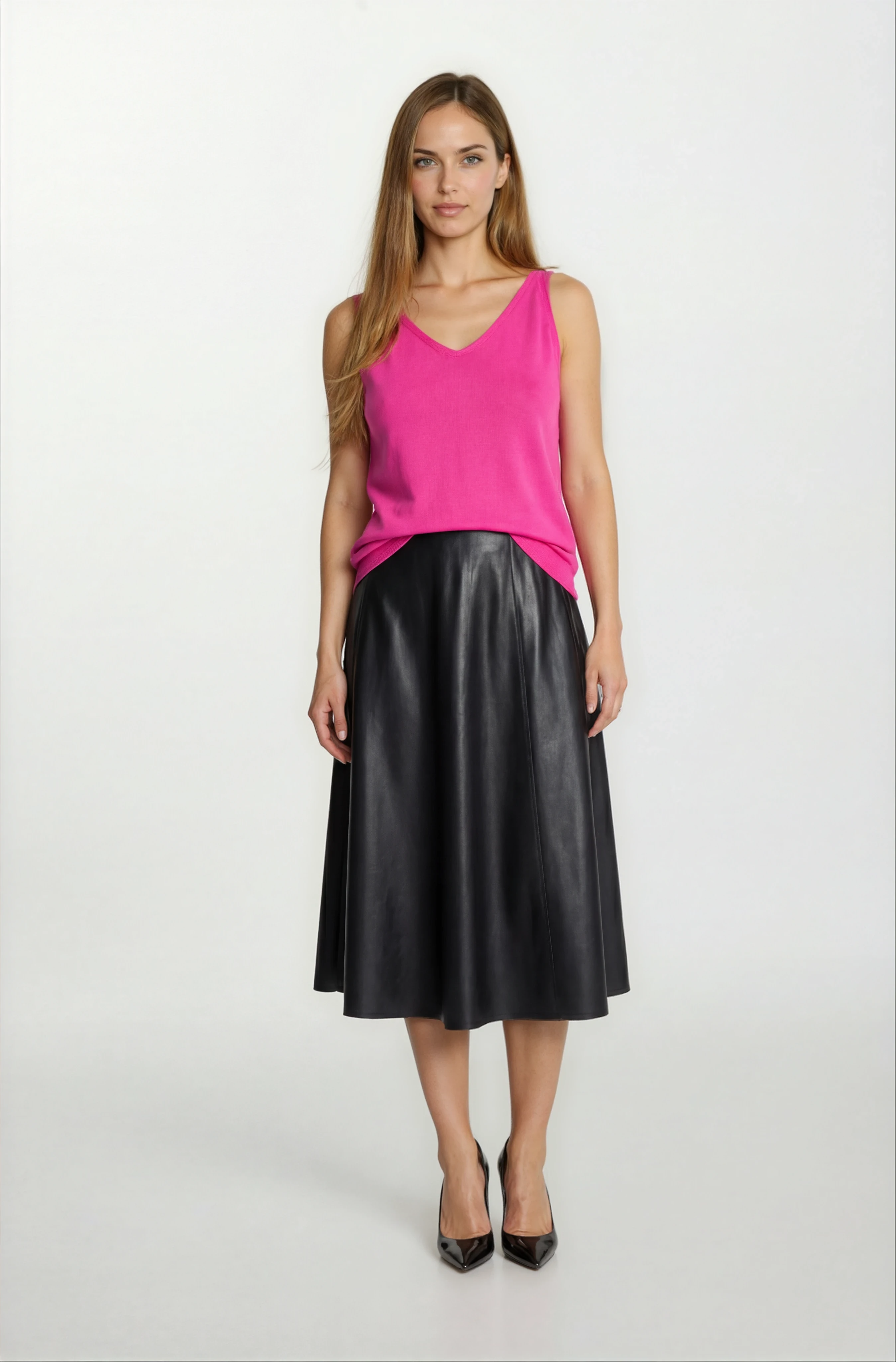 Delmira Ön Arka V Yaka Kolsuz Triko FUŞYA