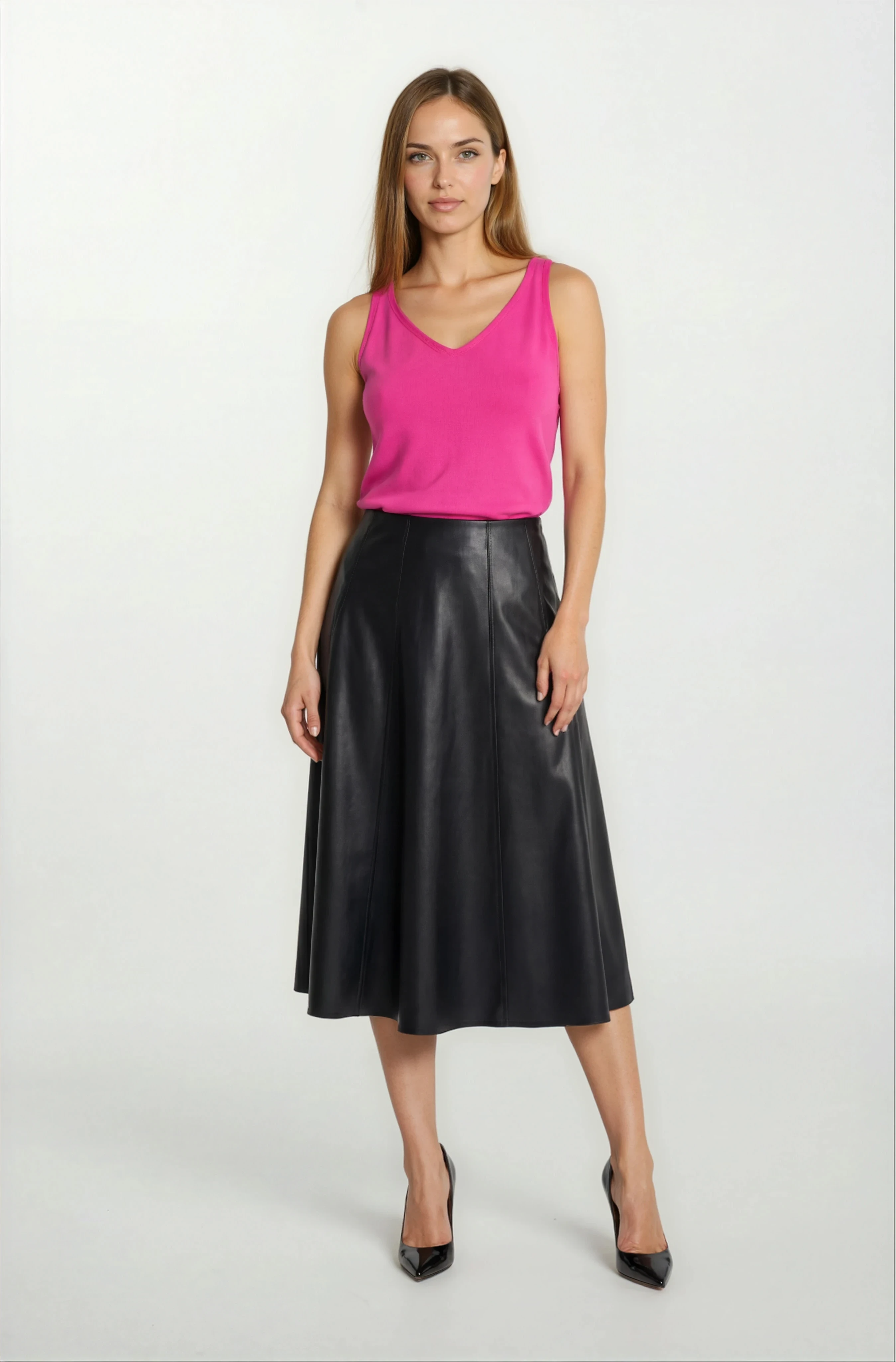 Delmira Ön Arka V Yaka Kolsuz Triko FUŞYA