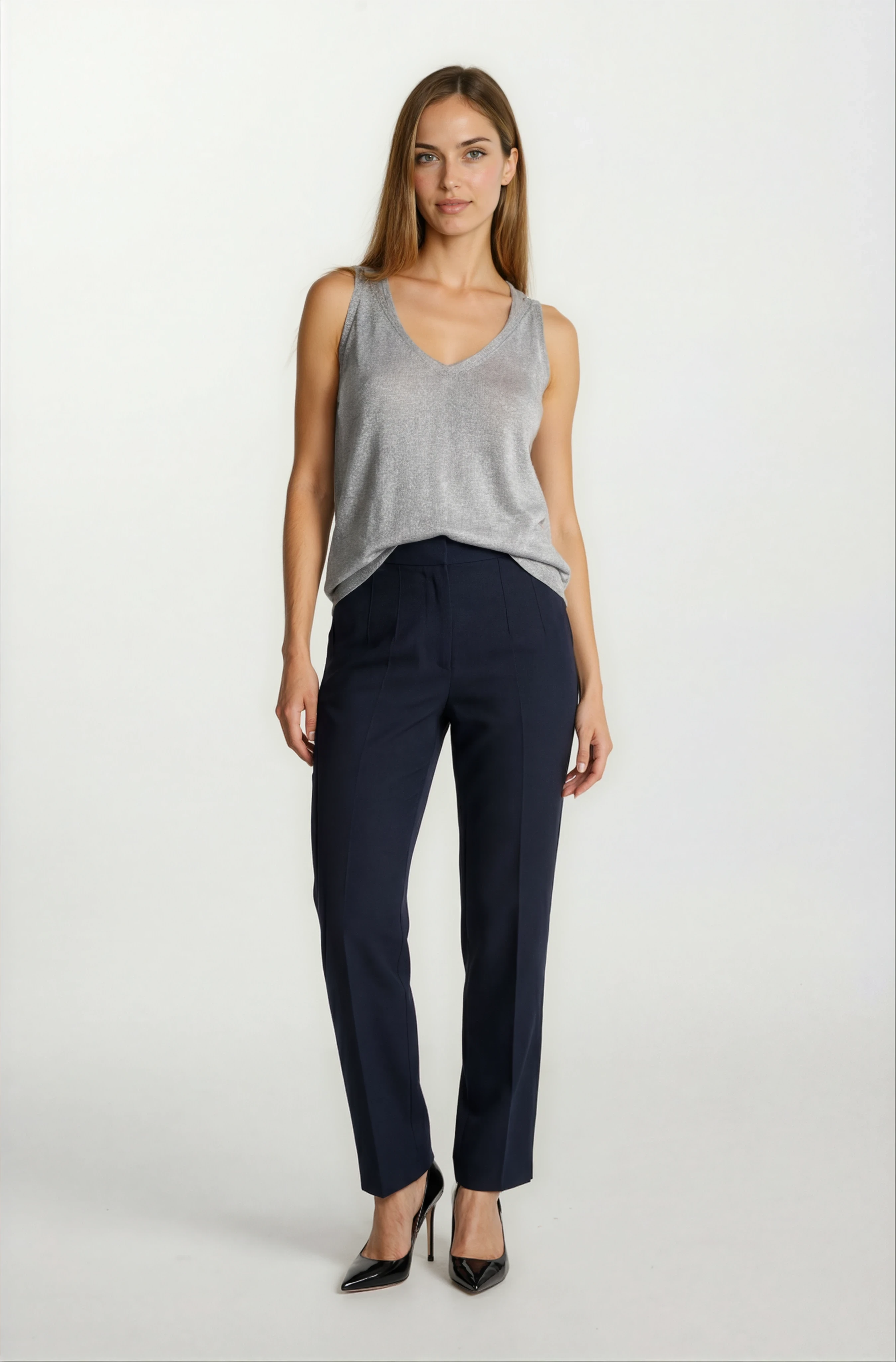 Delmira Ön Arka V Yaka Kolsuz Triko GRİ