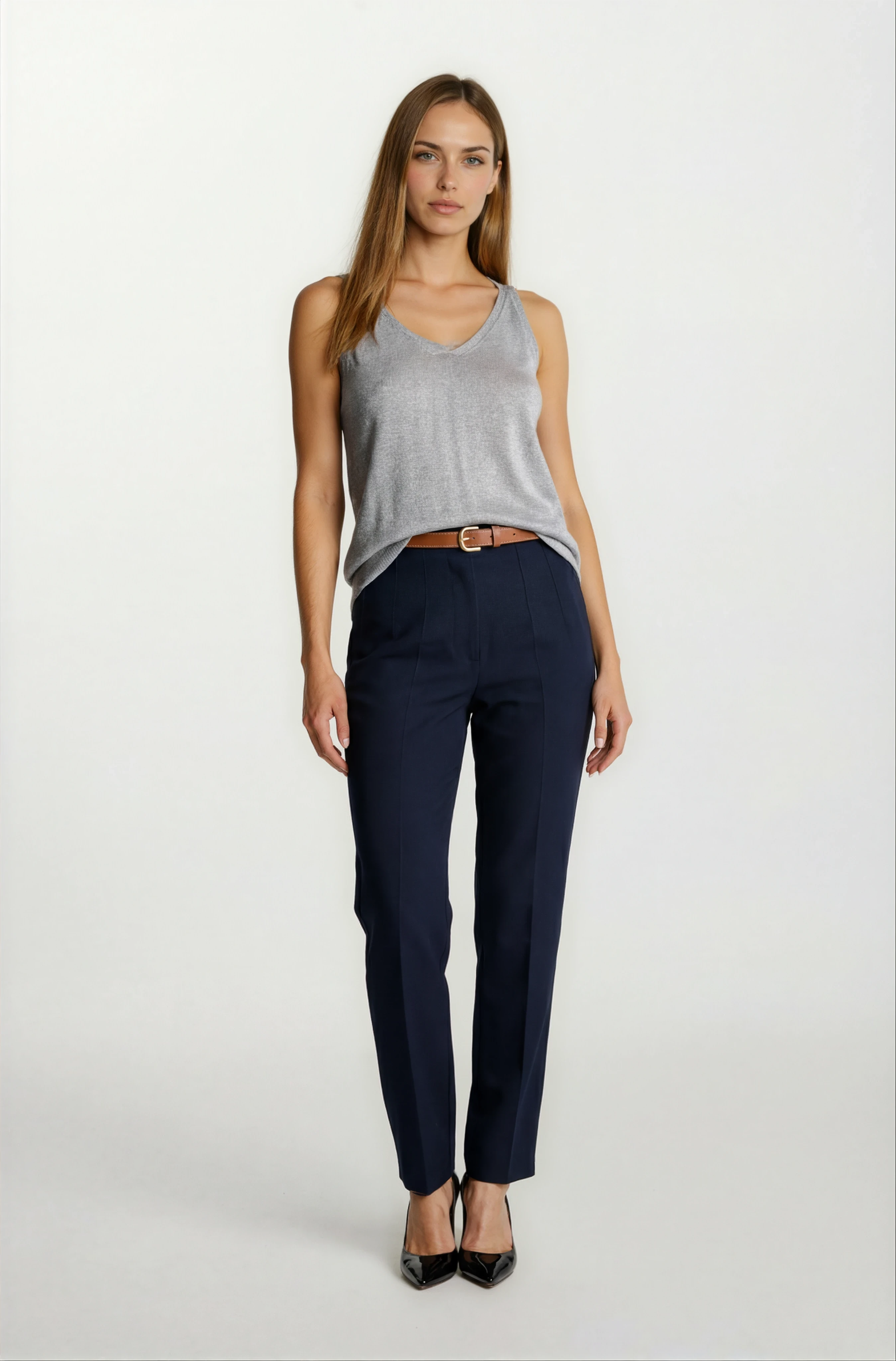 Delmira Ön Arka V Yaka Kolsuz Triko GRİ