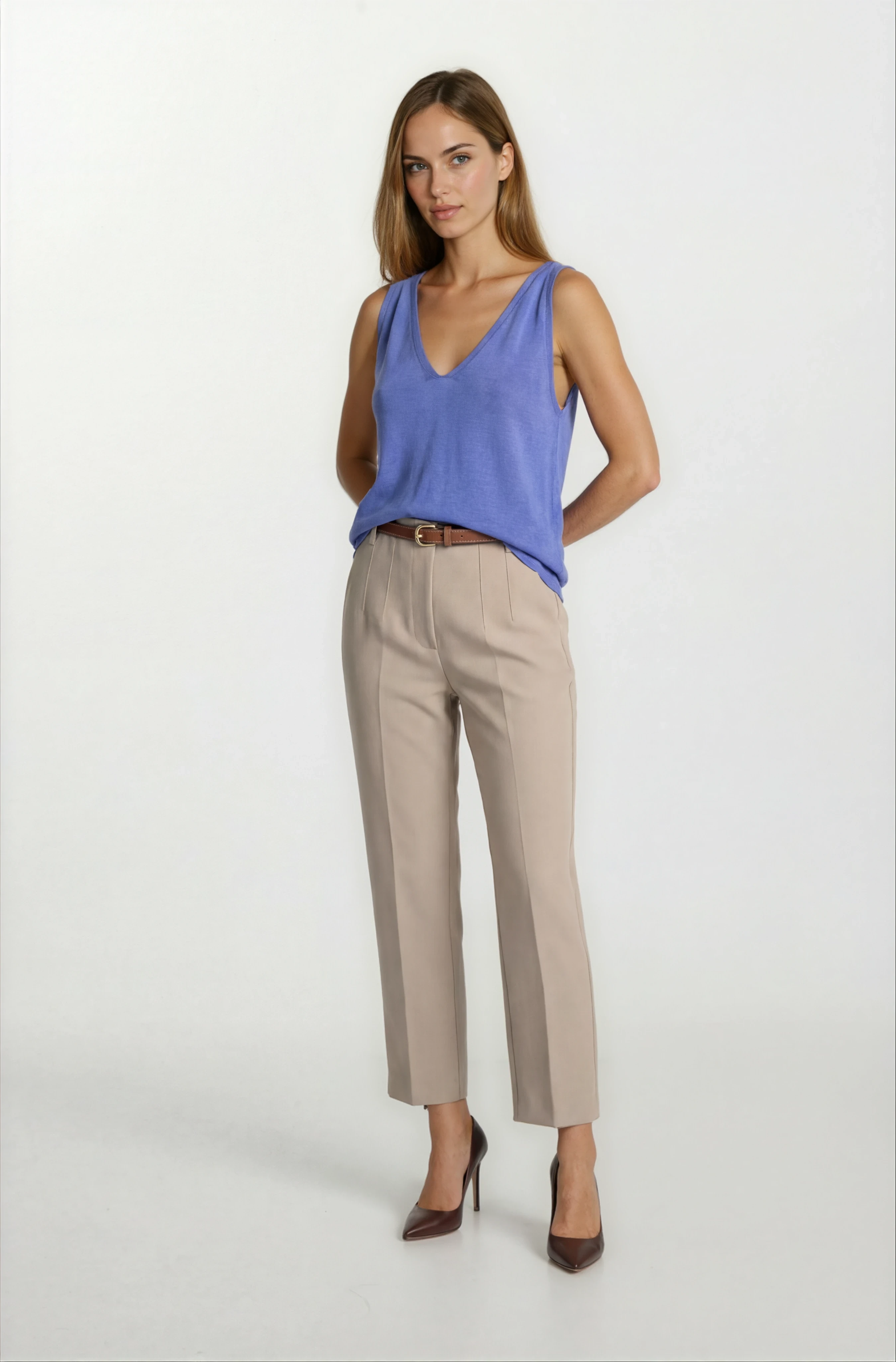 Delmira Ön Arka V Yaka Kolsuz Triko İNDİGO