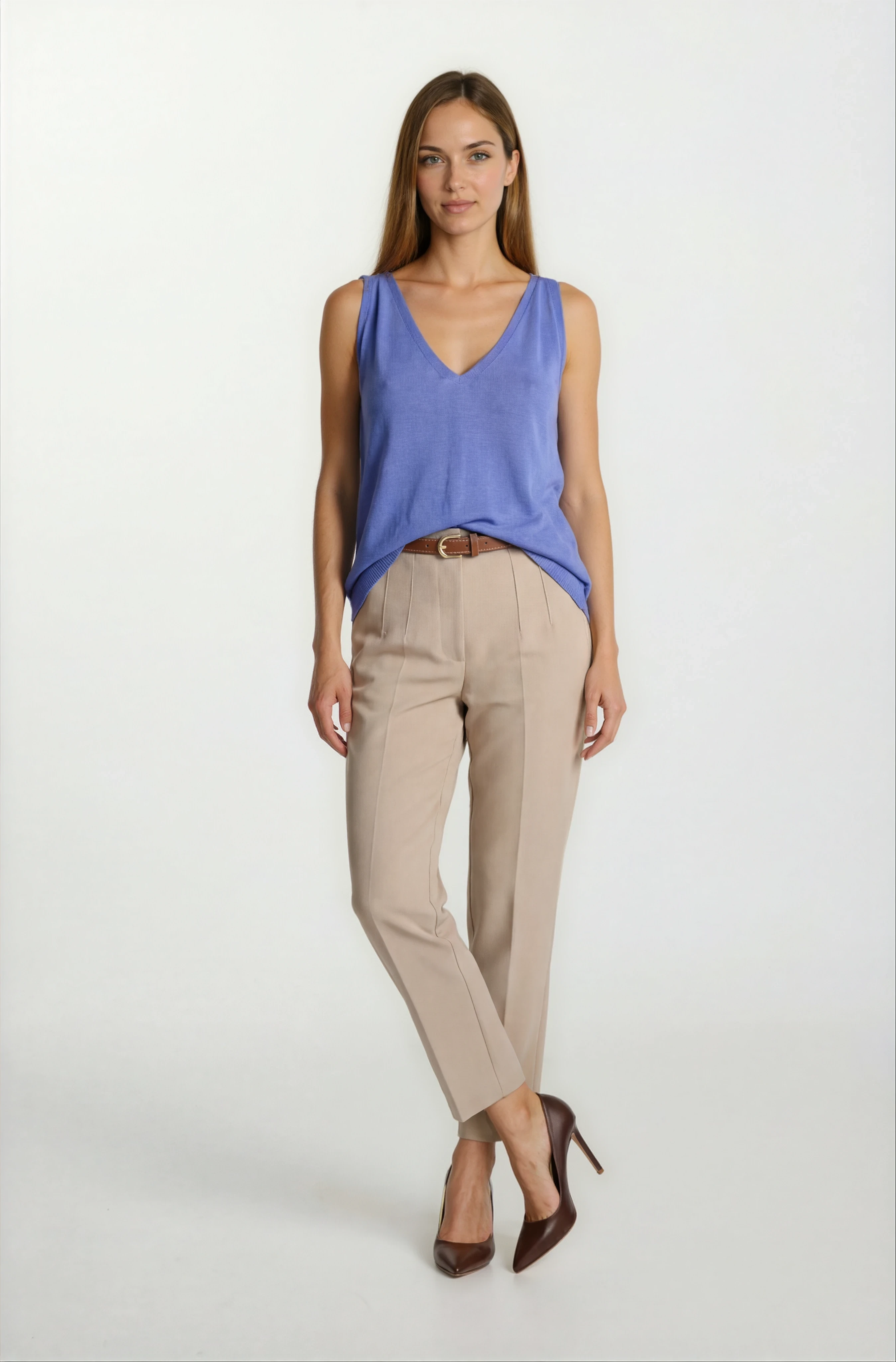 Delmira Ön Arka V Yaka Kolsuz Triko İNDİGO