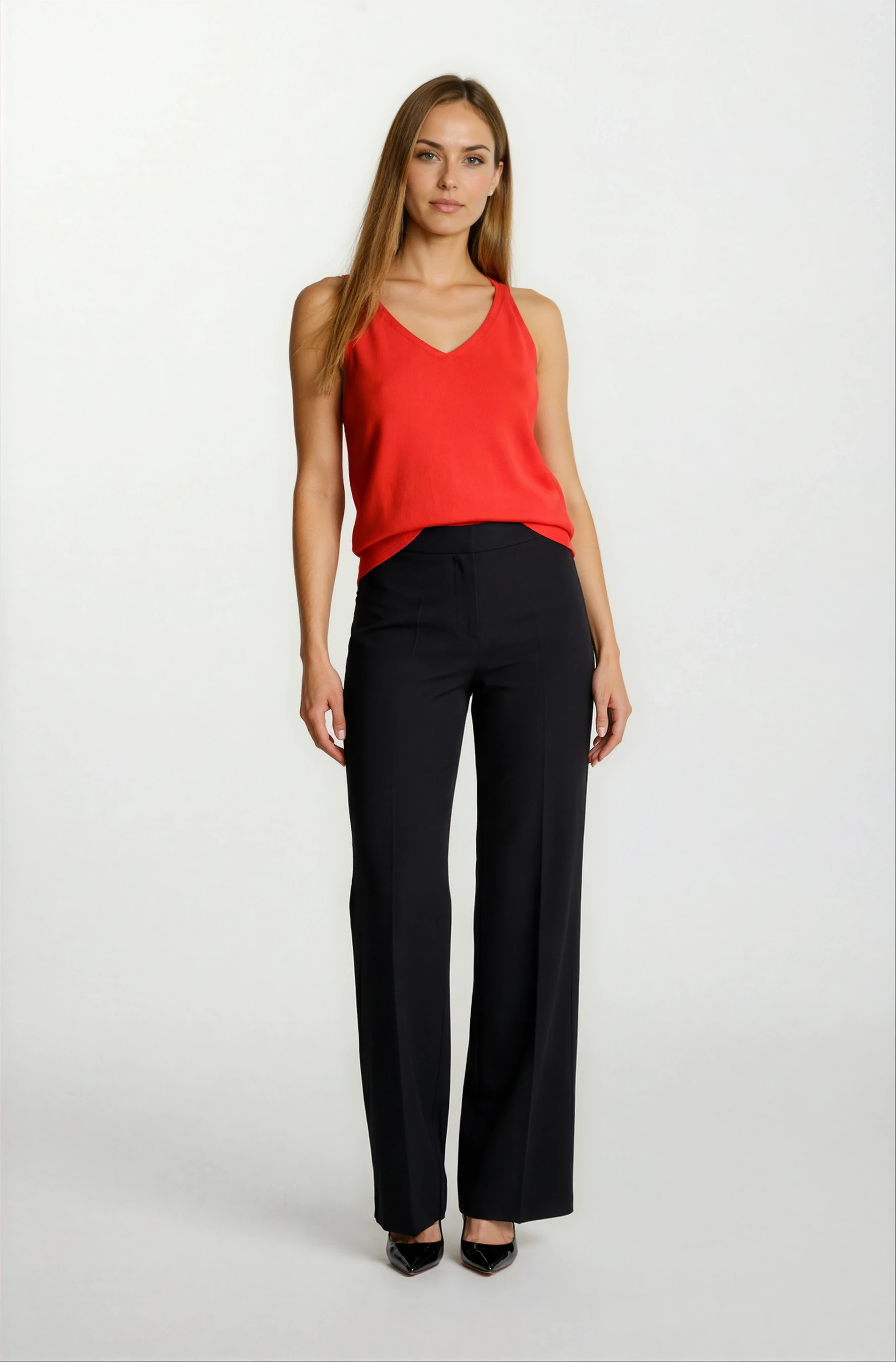 Delmira Ön Arka V Yaka Kolsuz Triko MERCAN