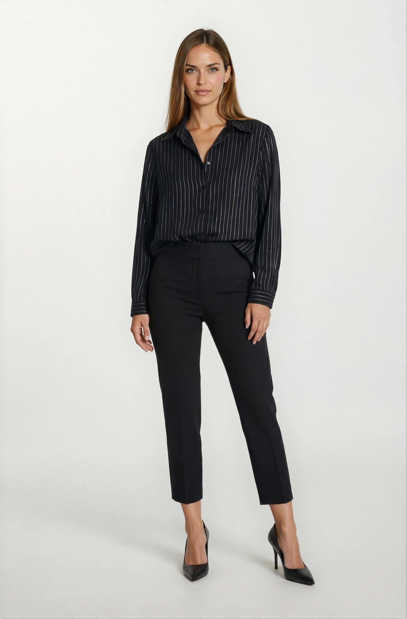 Dieppa Simli Çizgili Klasik Gömlek SİYAH