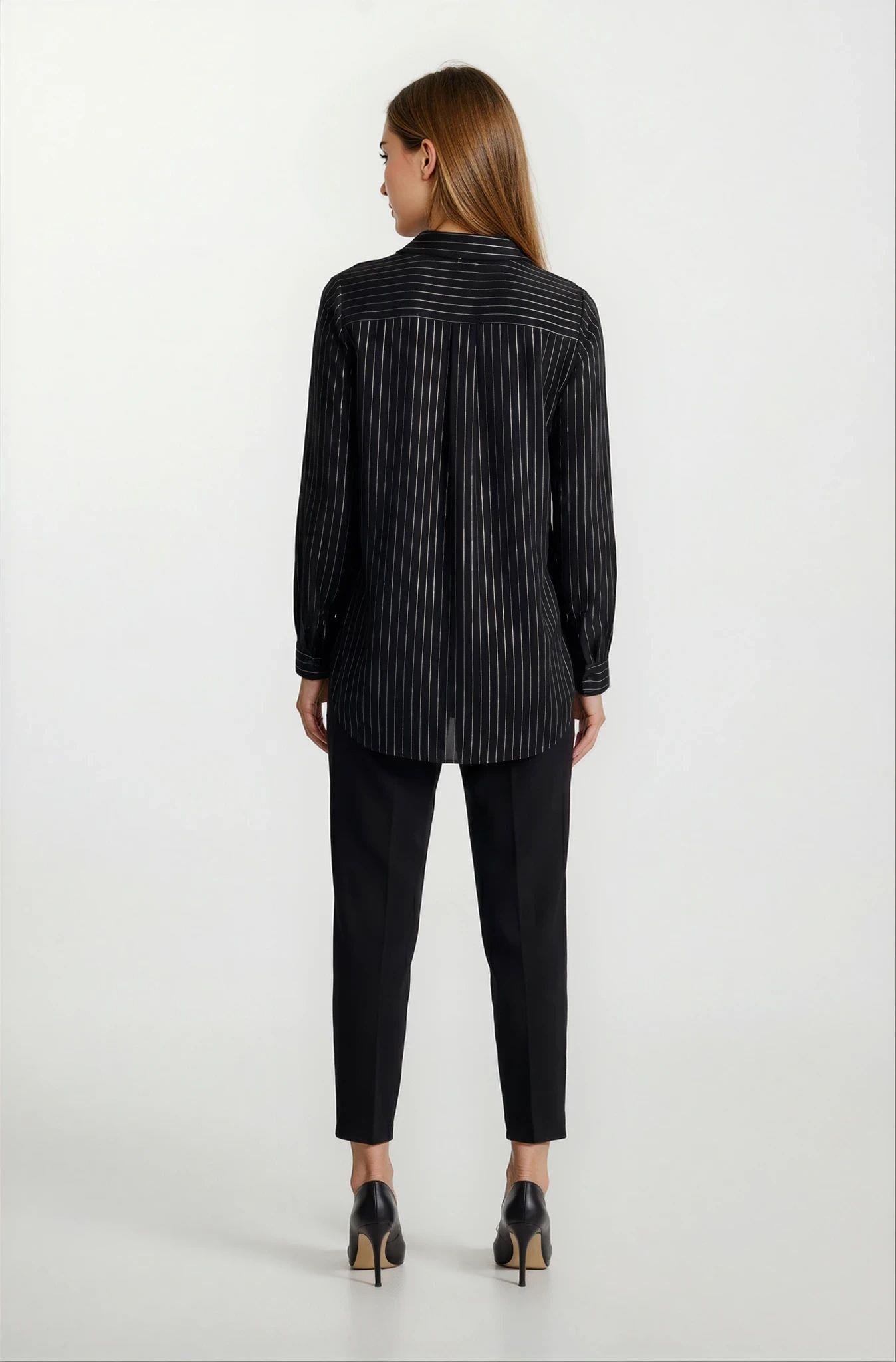 Dieppa Simli Çizgili Klasik Gömlek SİYAH