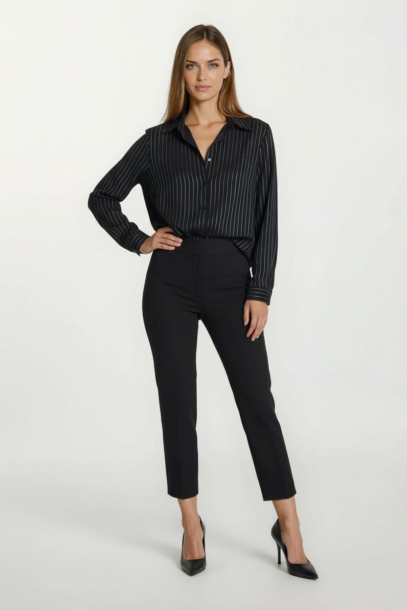 Dieppa Simli Çizgili Klasik Gömlek SİYAH