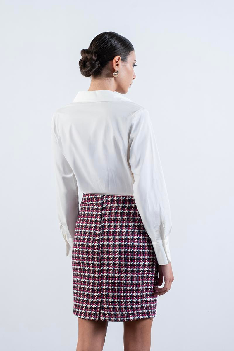 Diletto Flotalı Cepte Metal Düğmeli Etek FUŞYA