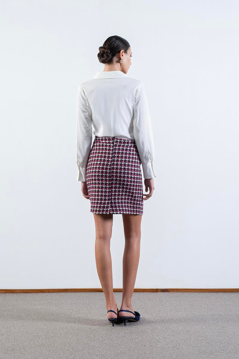 Diletto Flotalı Cepte Metal Düğmeli Etek FUŞYA