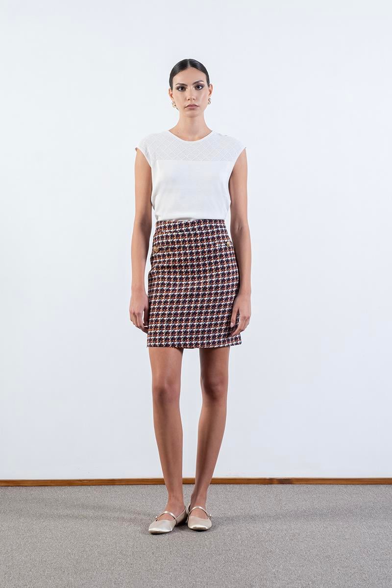 Diletto Flotalı Cepte Metal Düğmeli Etek ORANJ