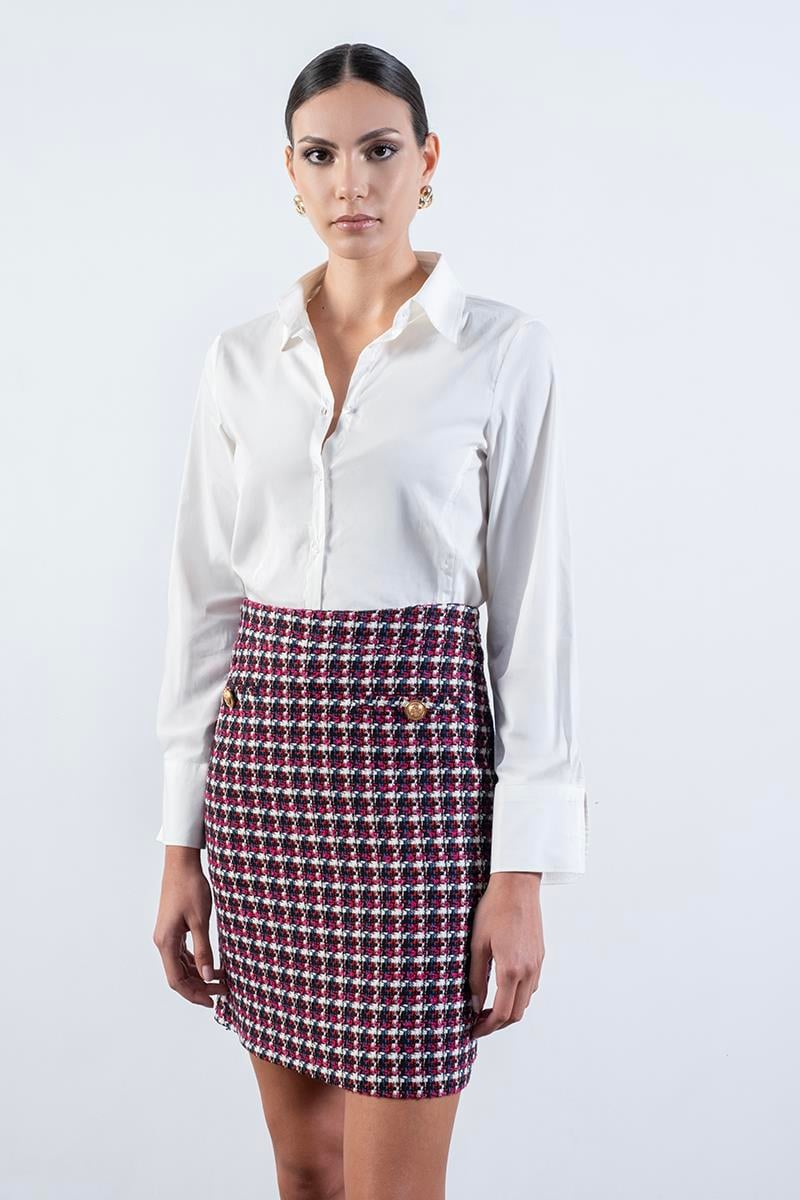 Diletto Flotalı Cepte Metal Düğmeli Etek FUŞYA