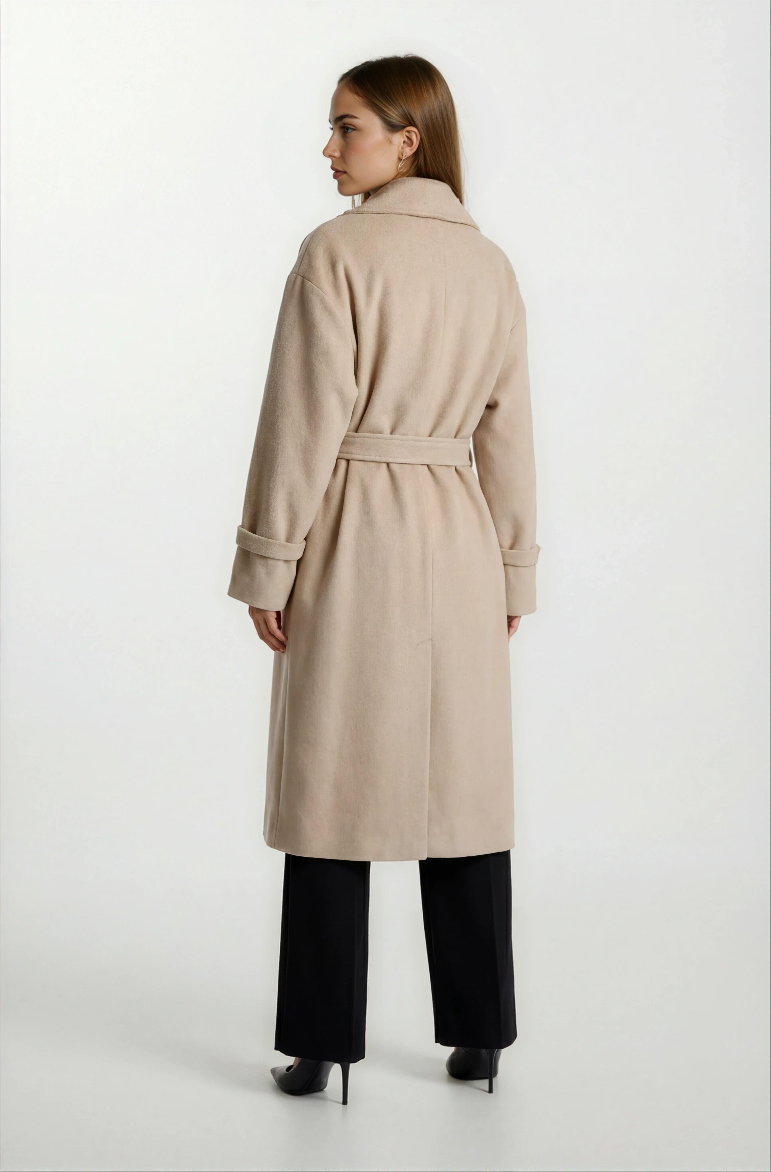 Diodorino Kruvaze Kuşaklı Kaban BEJ