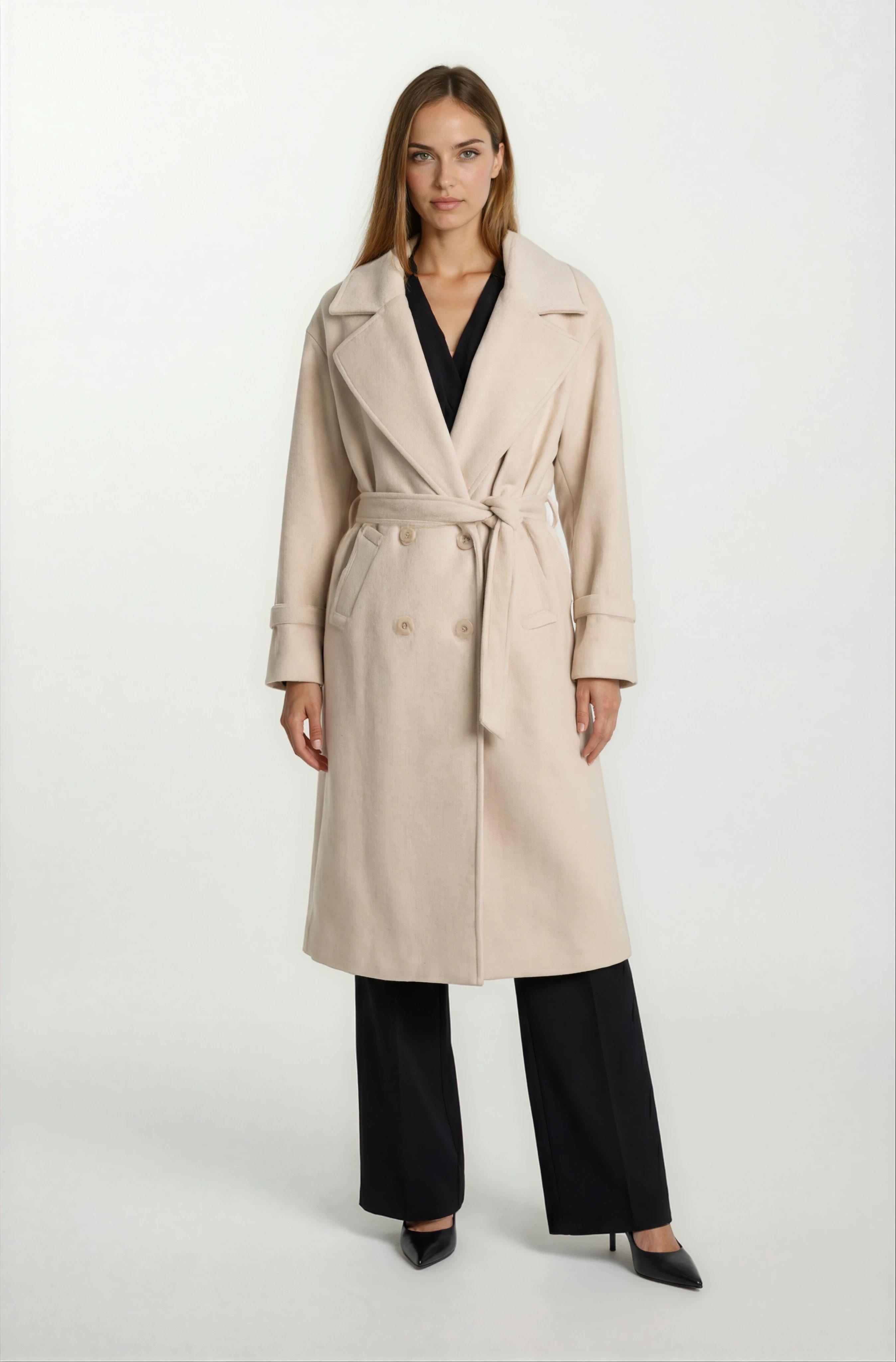 Diodorino Kruvaze Kuşaklı Kaban BEJ