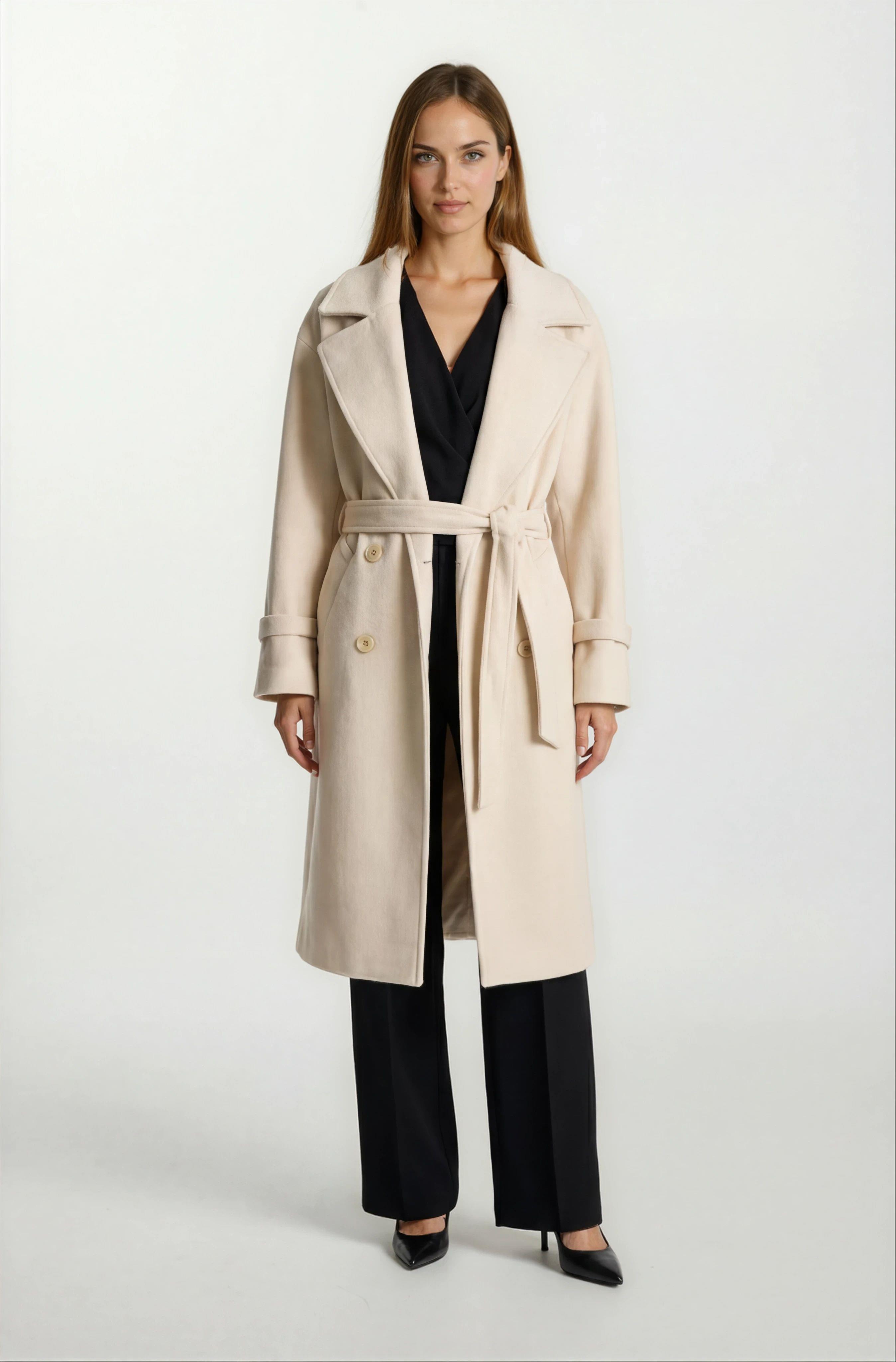 Diodorino Kruvaze Kuşaklı Kaban BEJ