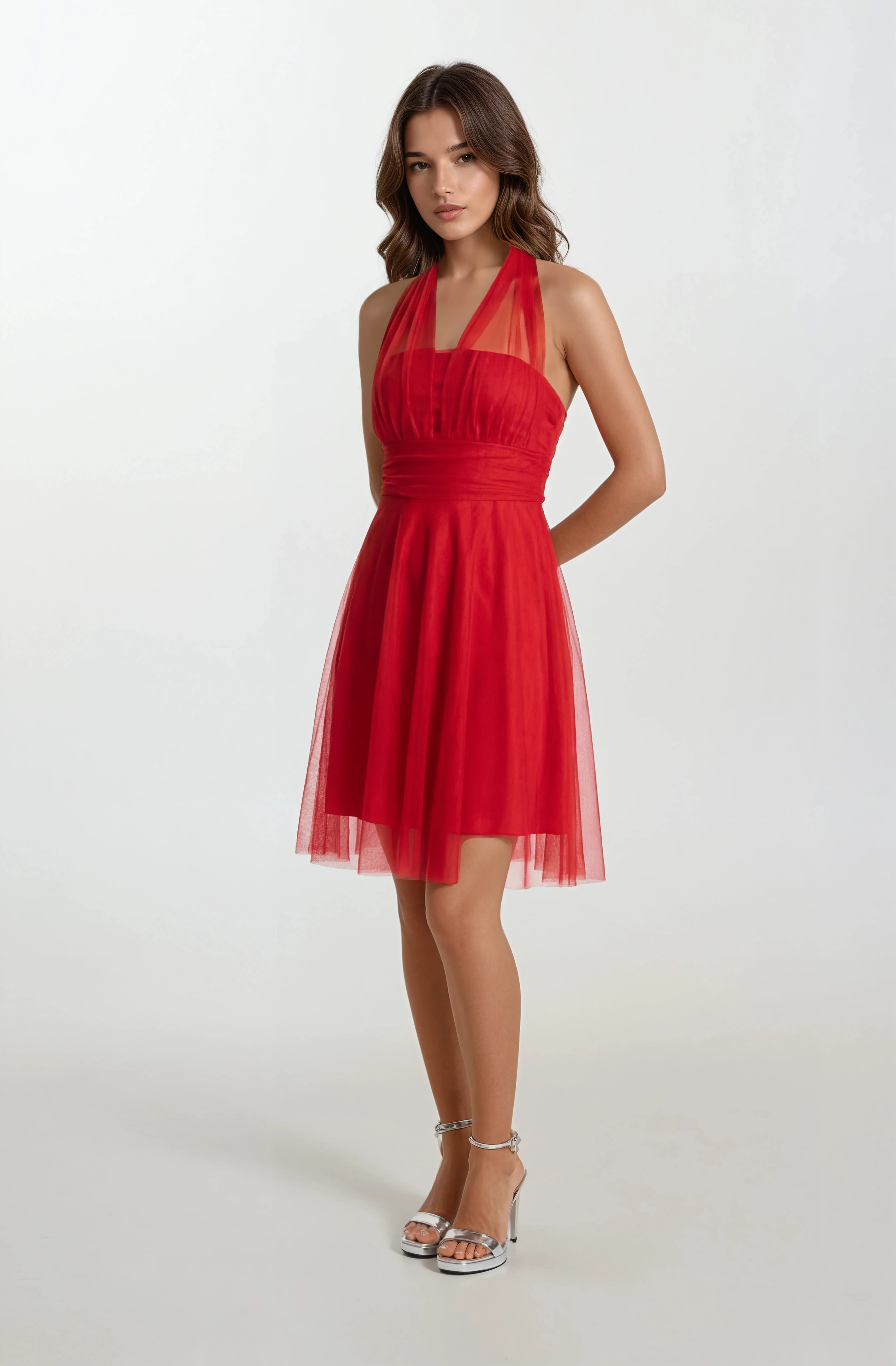 Dionisi Straplez Boyundan Bağlamalı Kısa Abiye Elbise KIRMIZI