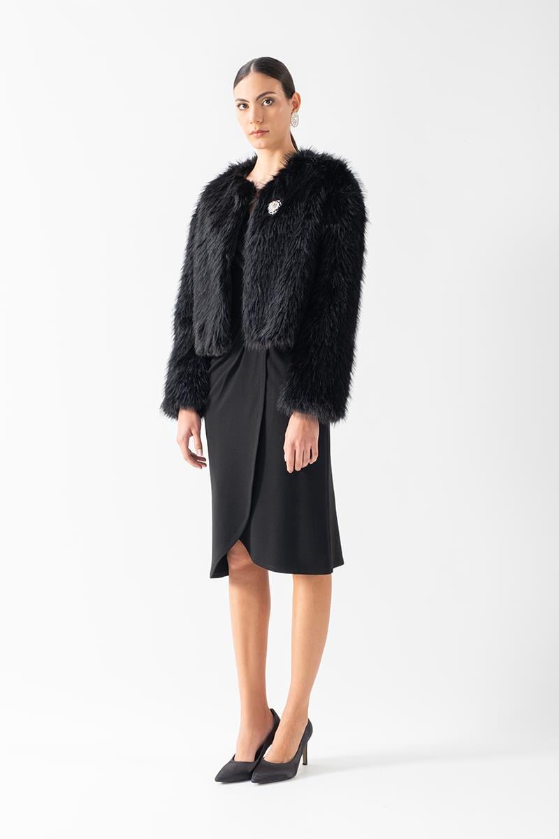 Dionisio Yakasız Kürk SİYAH