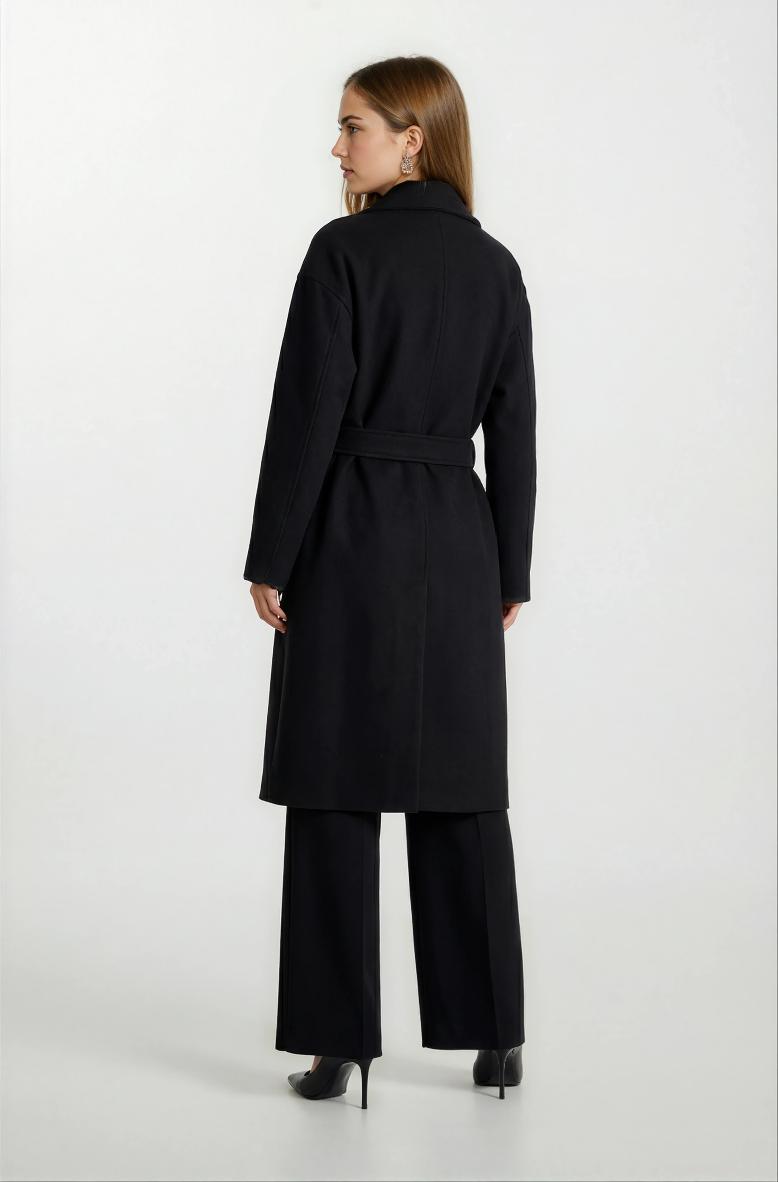 Donetta Kruvaze Kuşaklı Kaban SİYAH