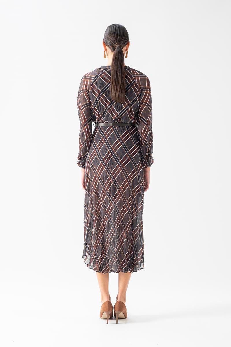 Doralba V Yaka Kemer Detaylı Kıraş Elbise ANTRASİT