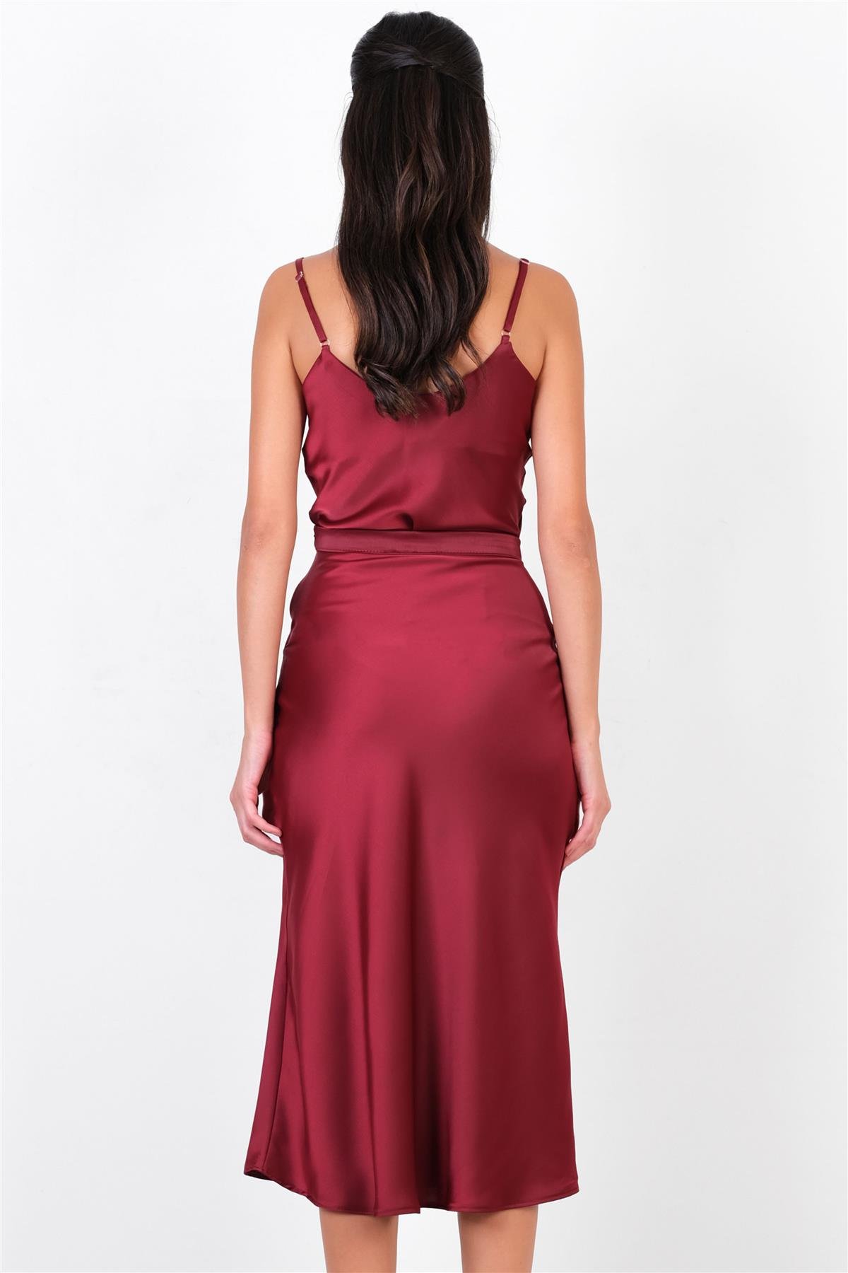Dunaway Astarsız Saten Etek BORDO