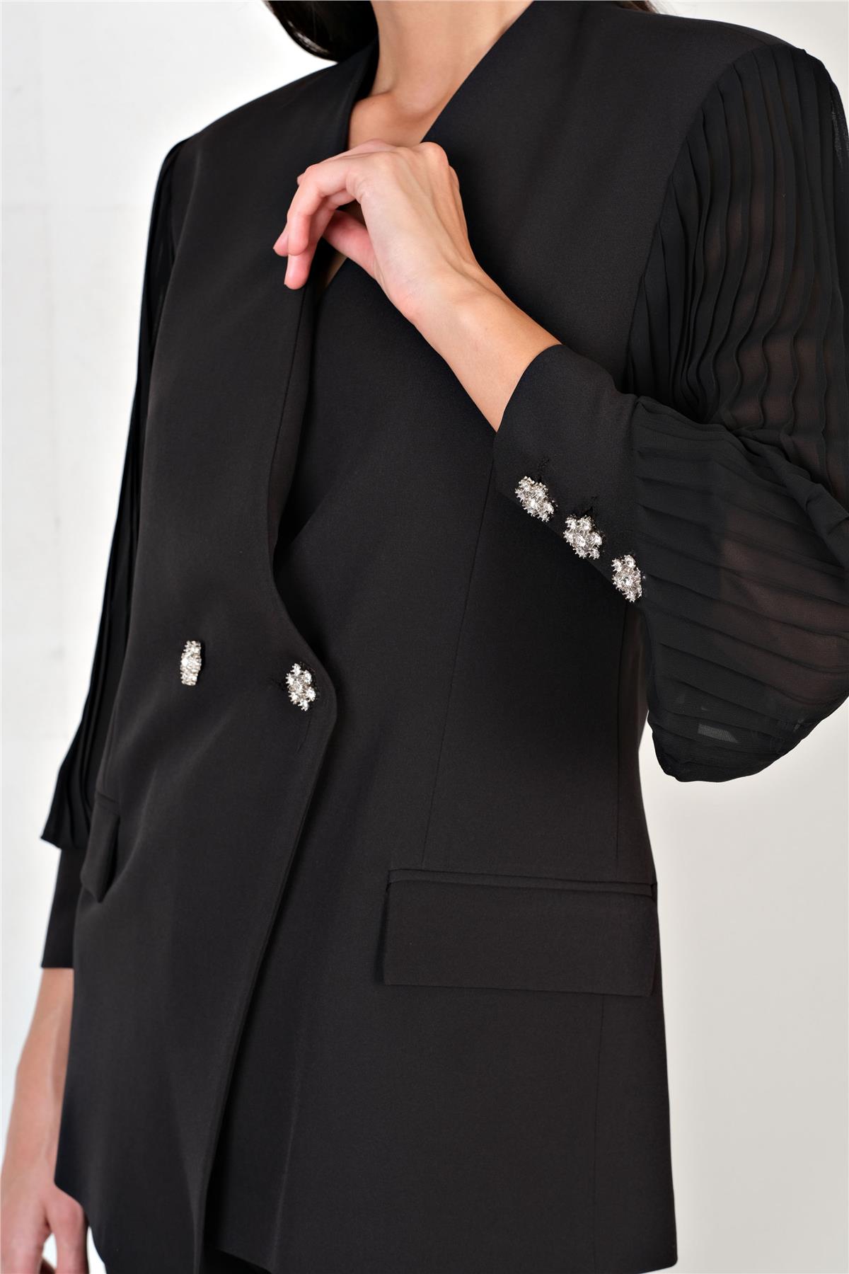 Durning Kollar Şifon Piliseli Blazer Ceket SİYAH