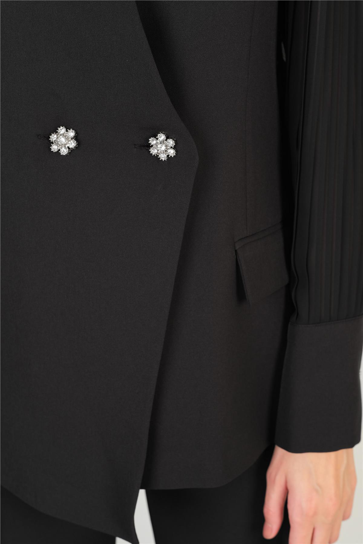 Durning Kollar Şifon Piliseli Blazer Ceket SİYAH