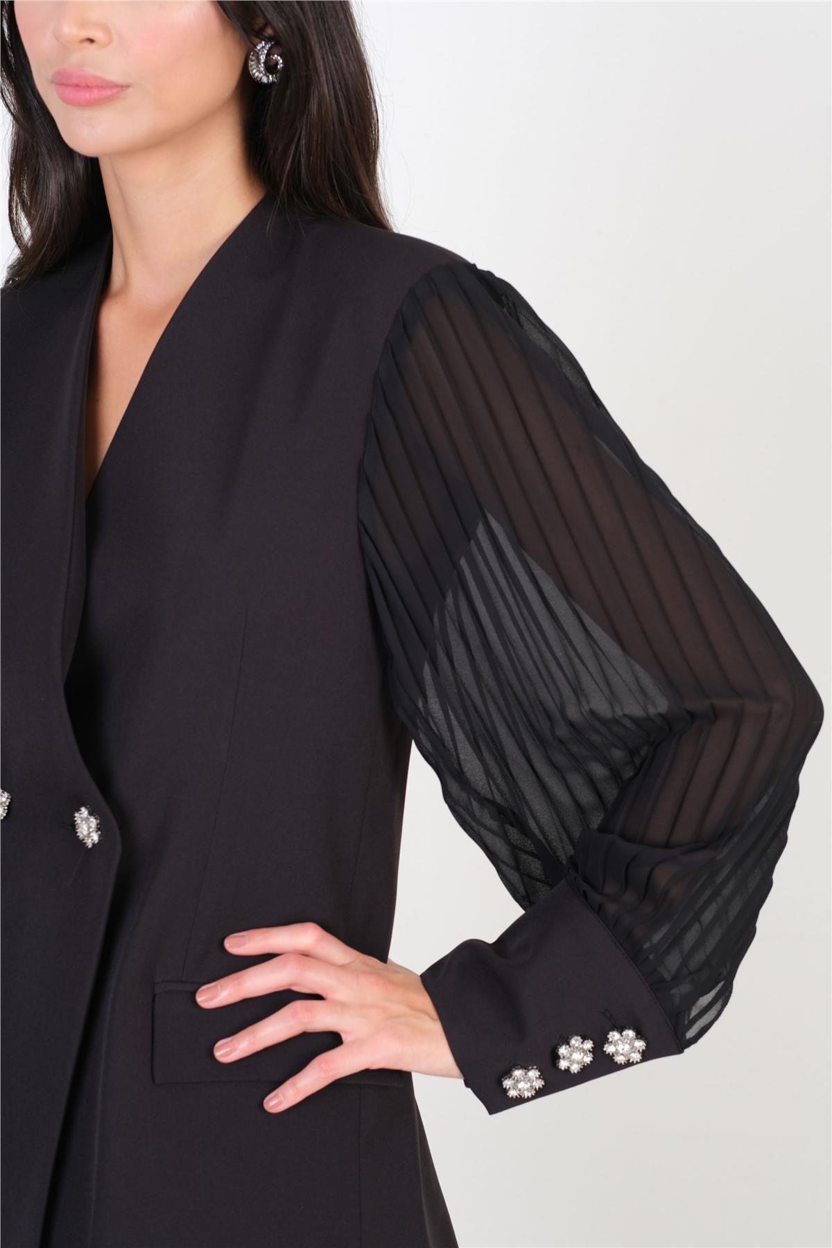 Durning Kollar Şifon Piliseli Blazer Ceket SİYAH