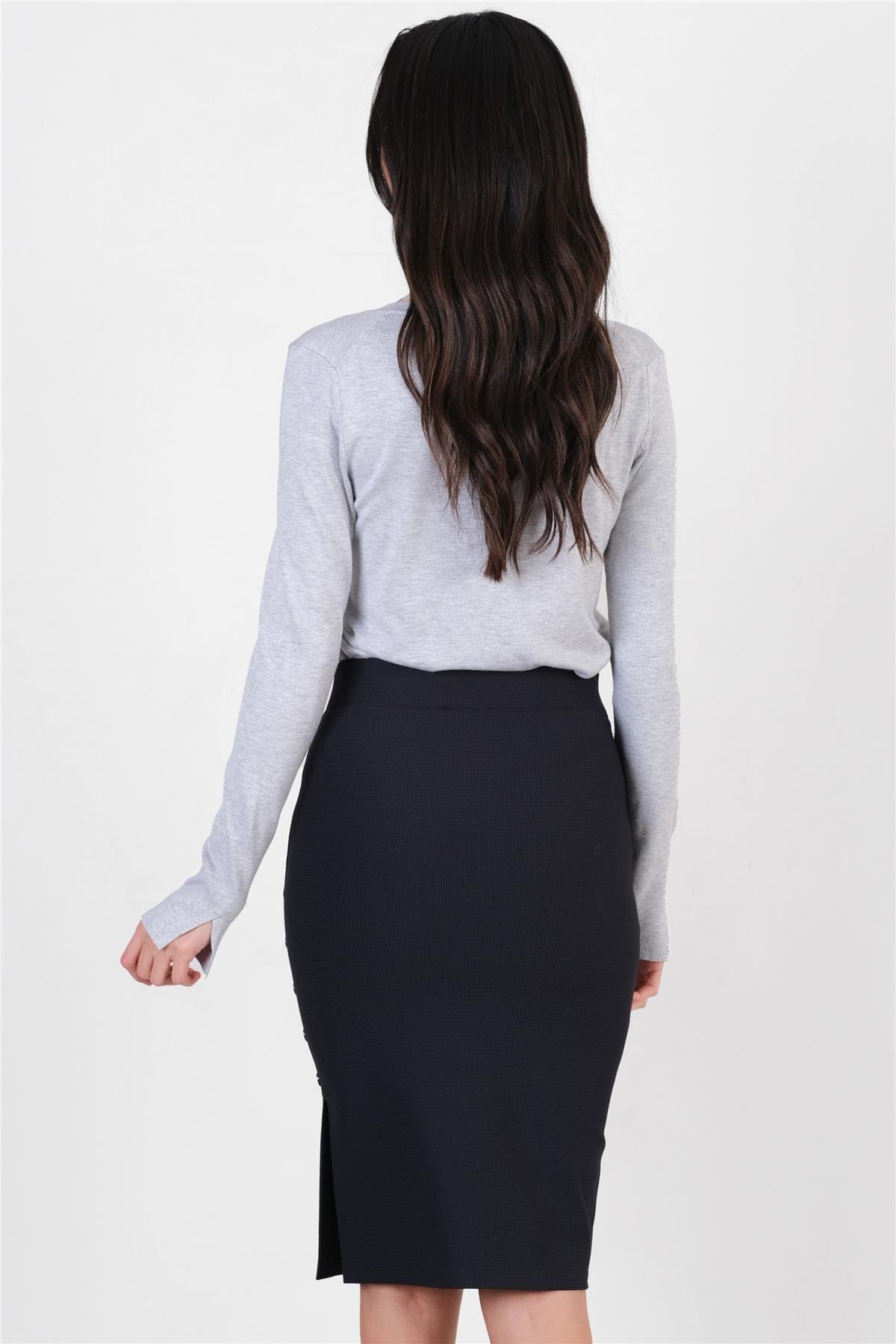 Duttine Önü Metal Düğmeli Kalem Etek LACİVERT