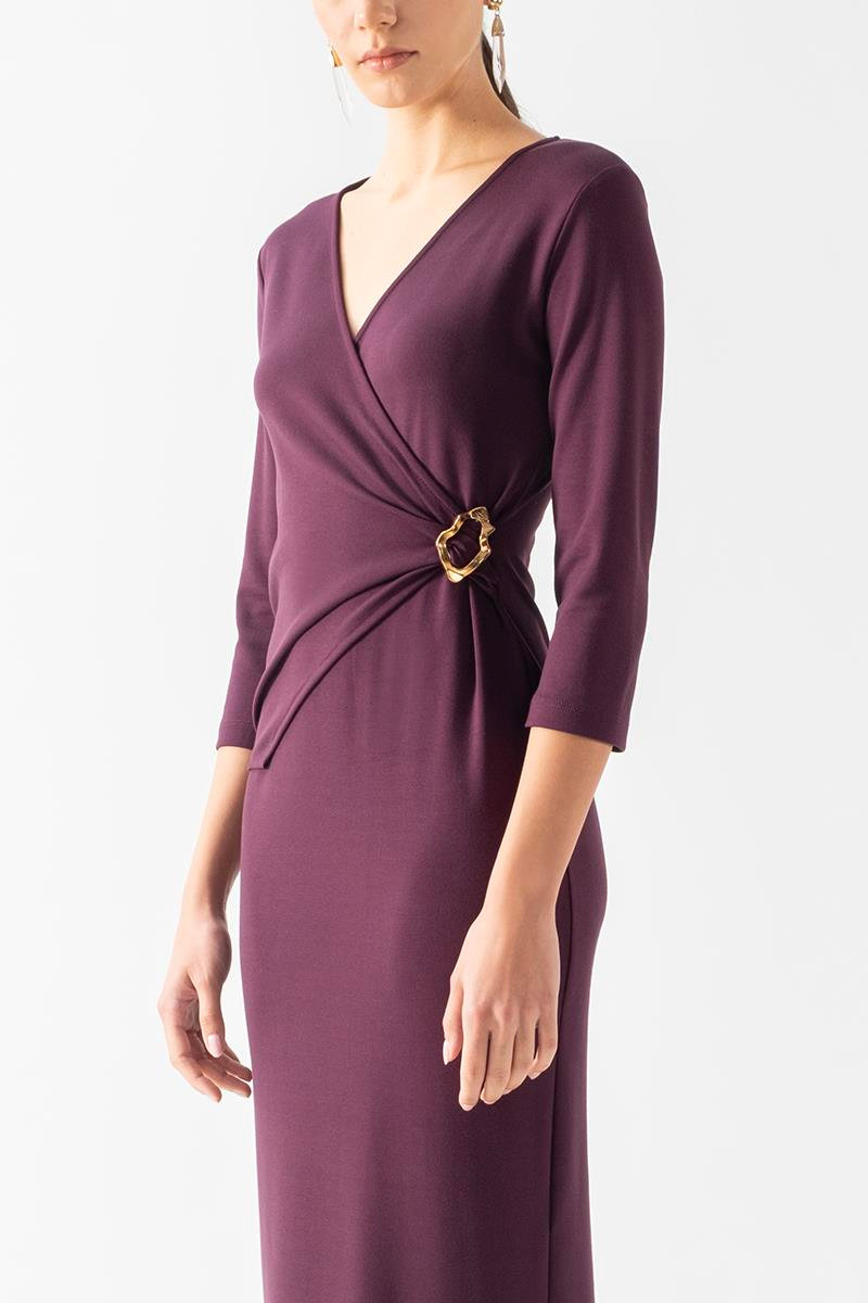 Eccelso Kruvaze Yaka Toka Detaylı Elbise MÜRDÜM