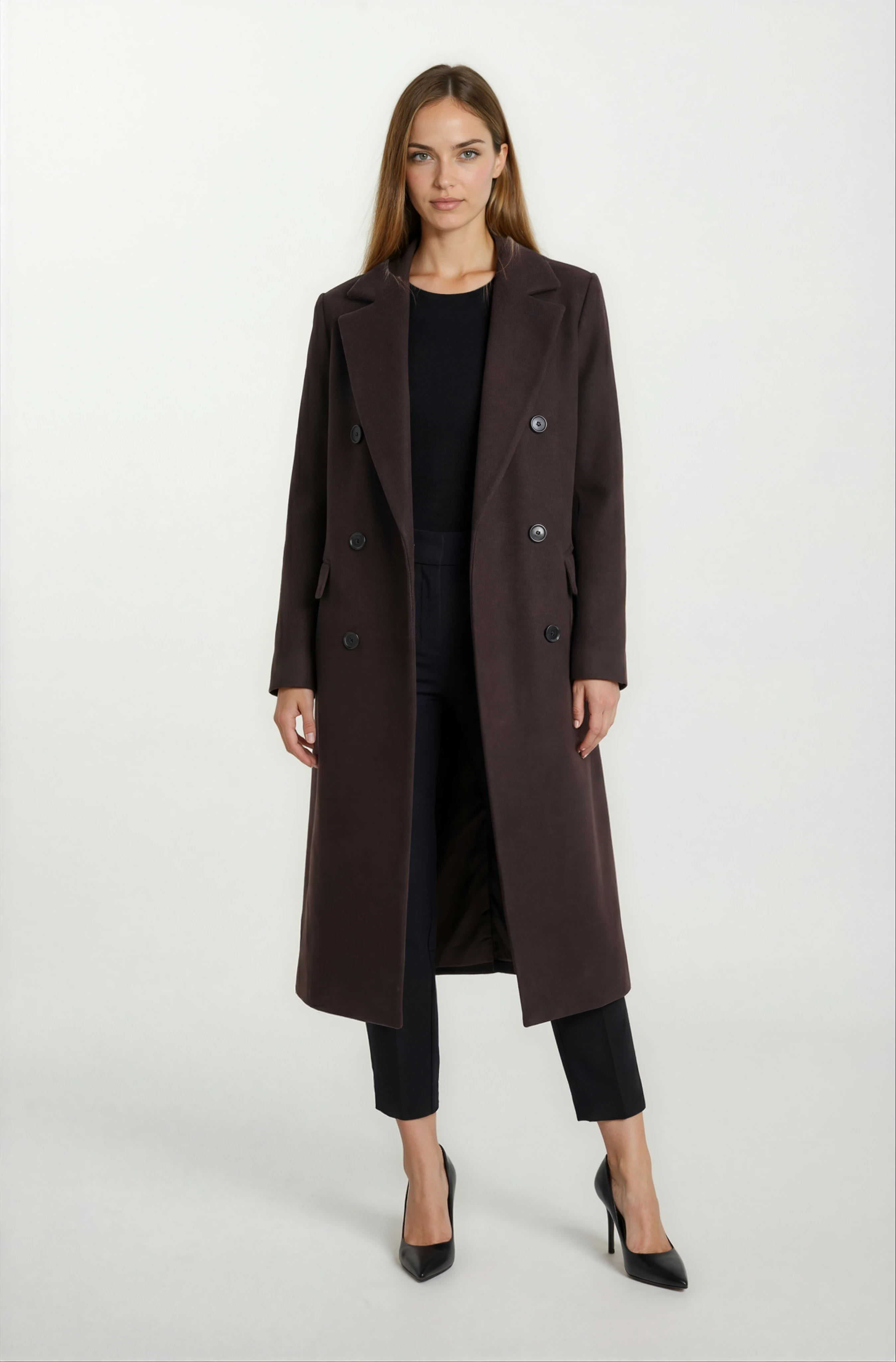 Egiziano Kruvaze Yaka Üstten Kapaklı Cepli Kaban KAHVE