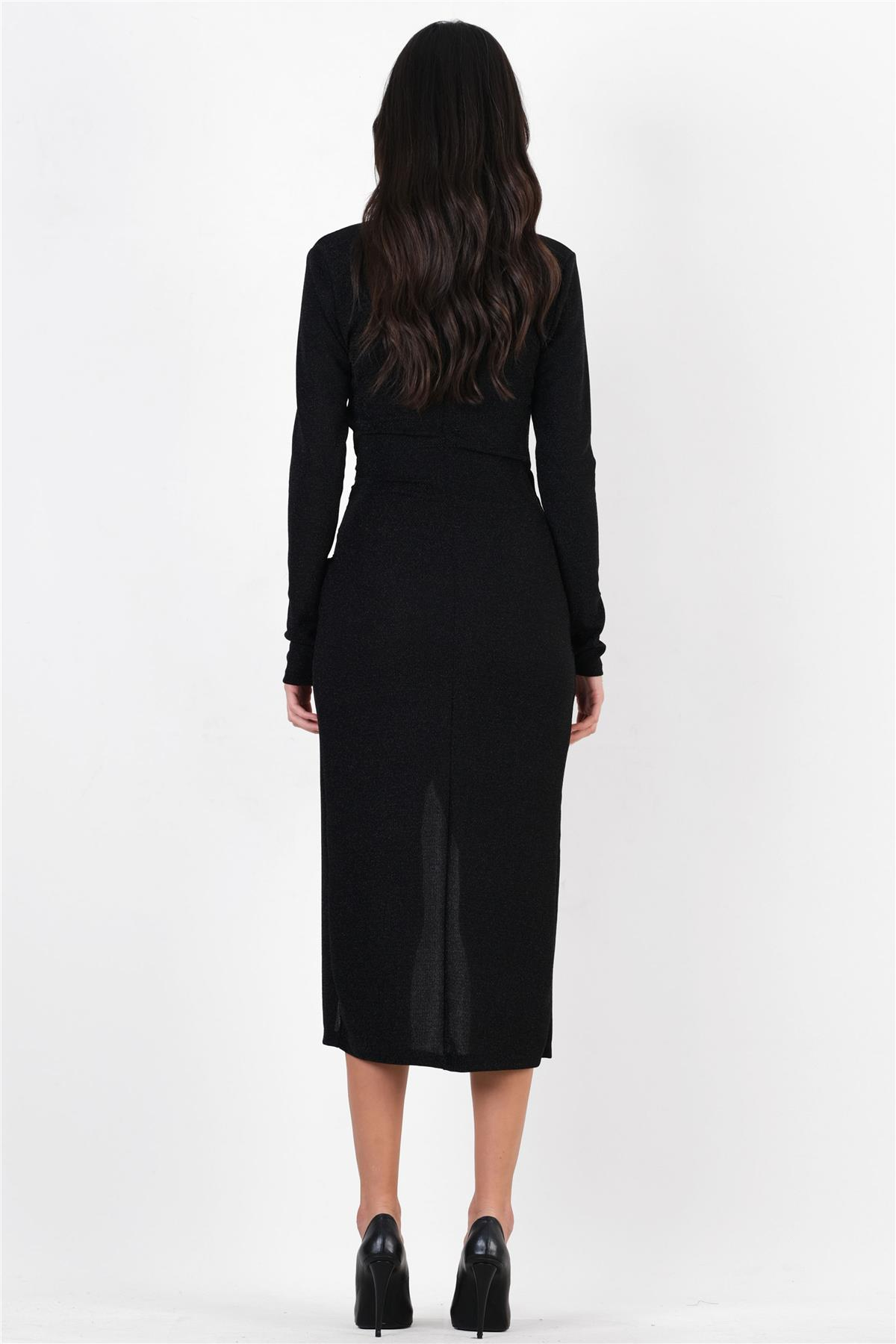 Eilbacher Kruvaze Yanı Büzgülü Asimetrik Etek Kısa Abiye Elbise SİYAH