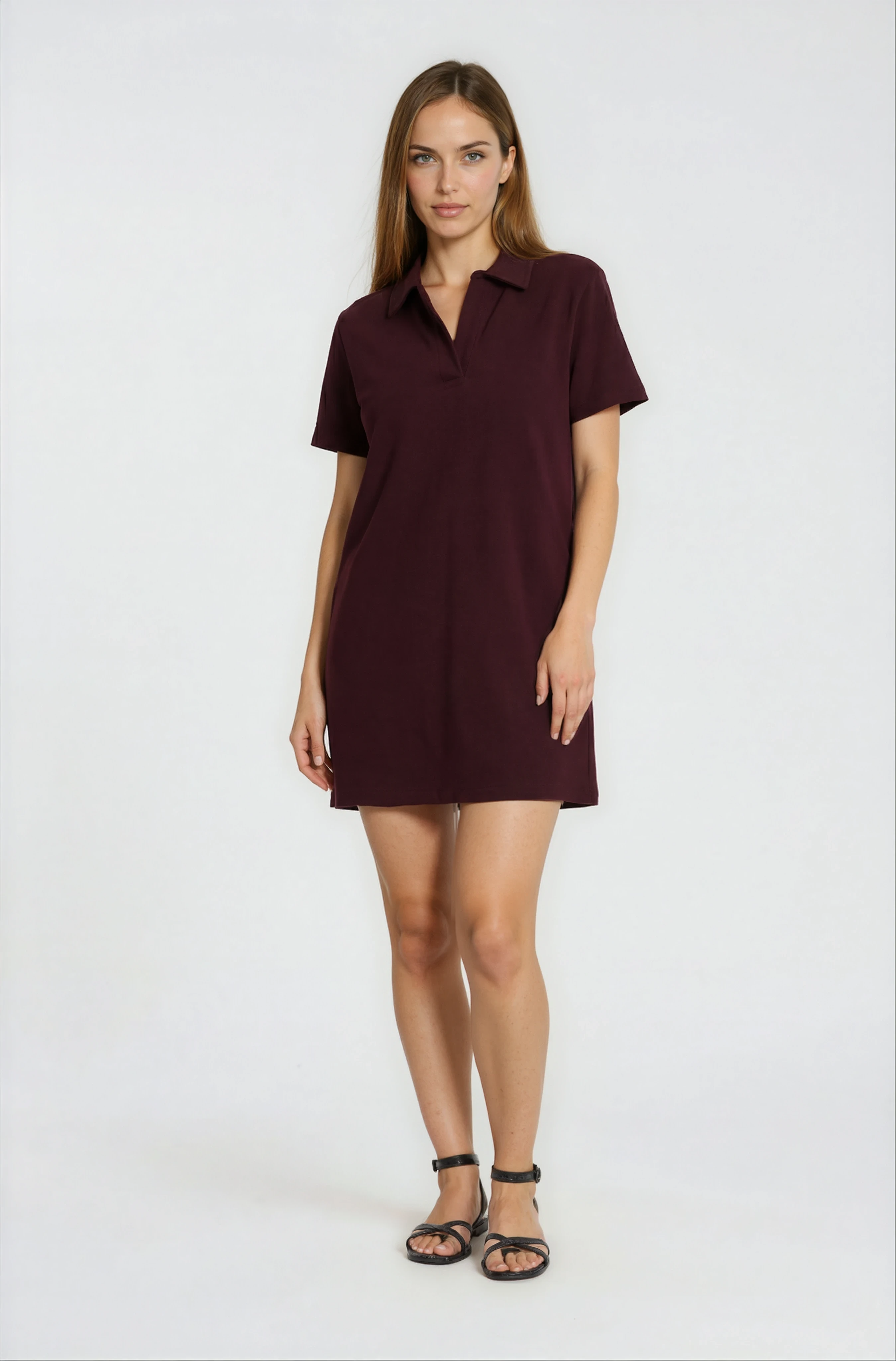 Eisenberg Polo Yaka Mini Elbise BORDO
