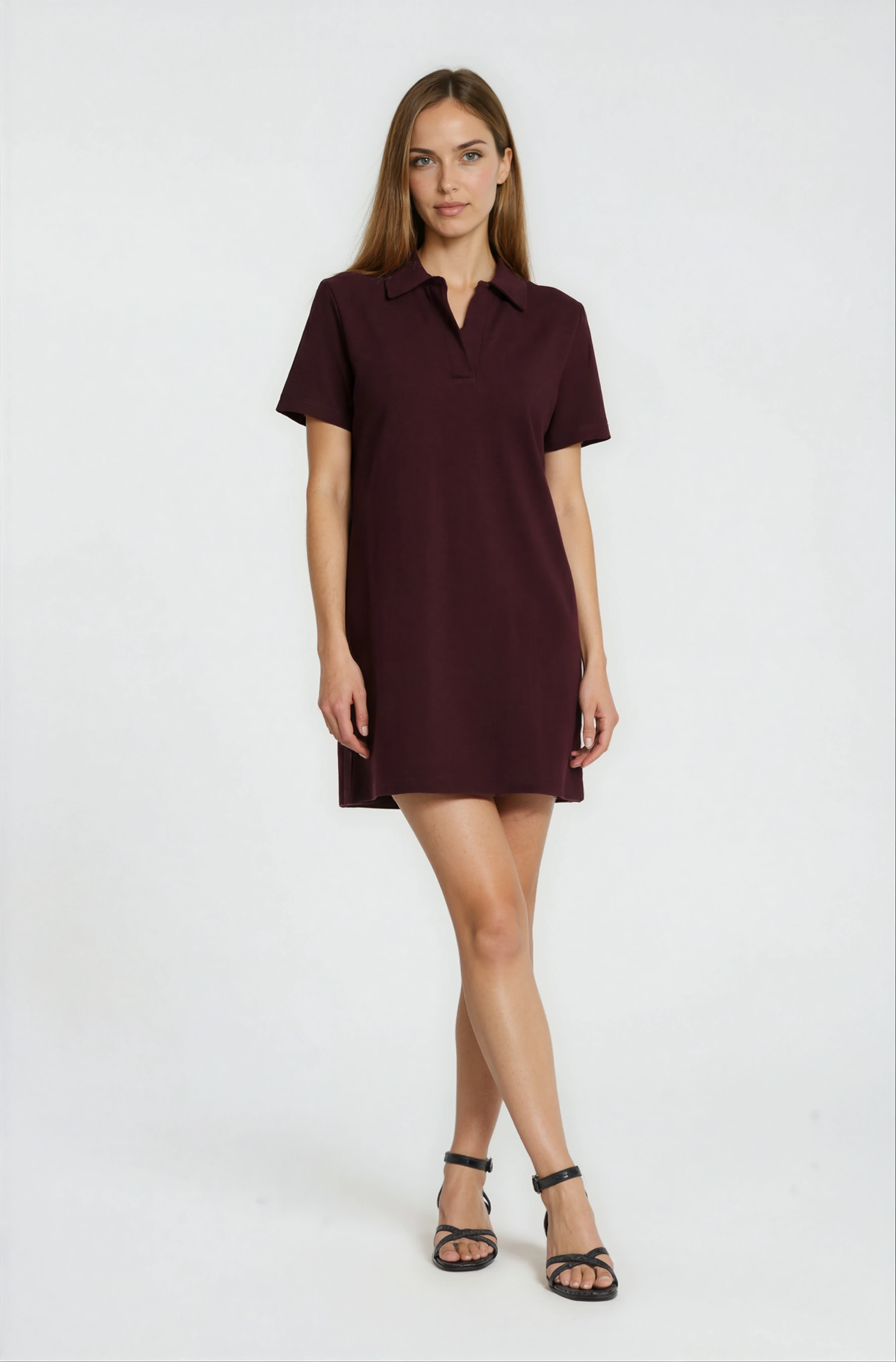 Eisenberg Polo Yaka Mini Elbise BORDO