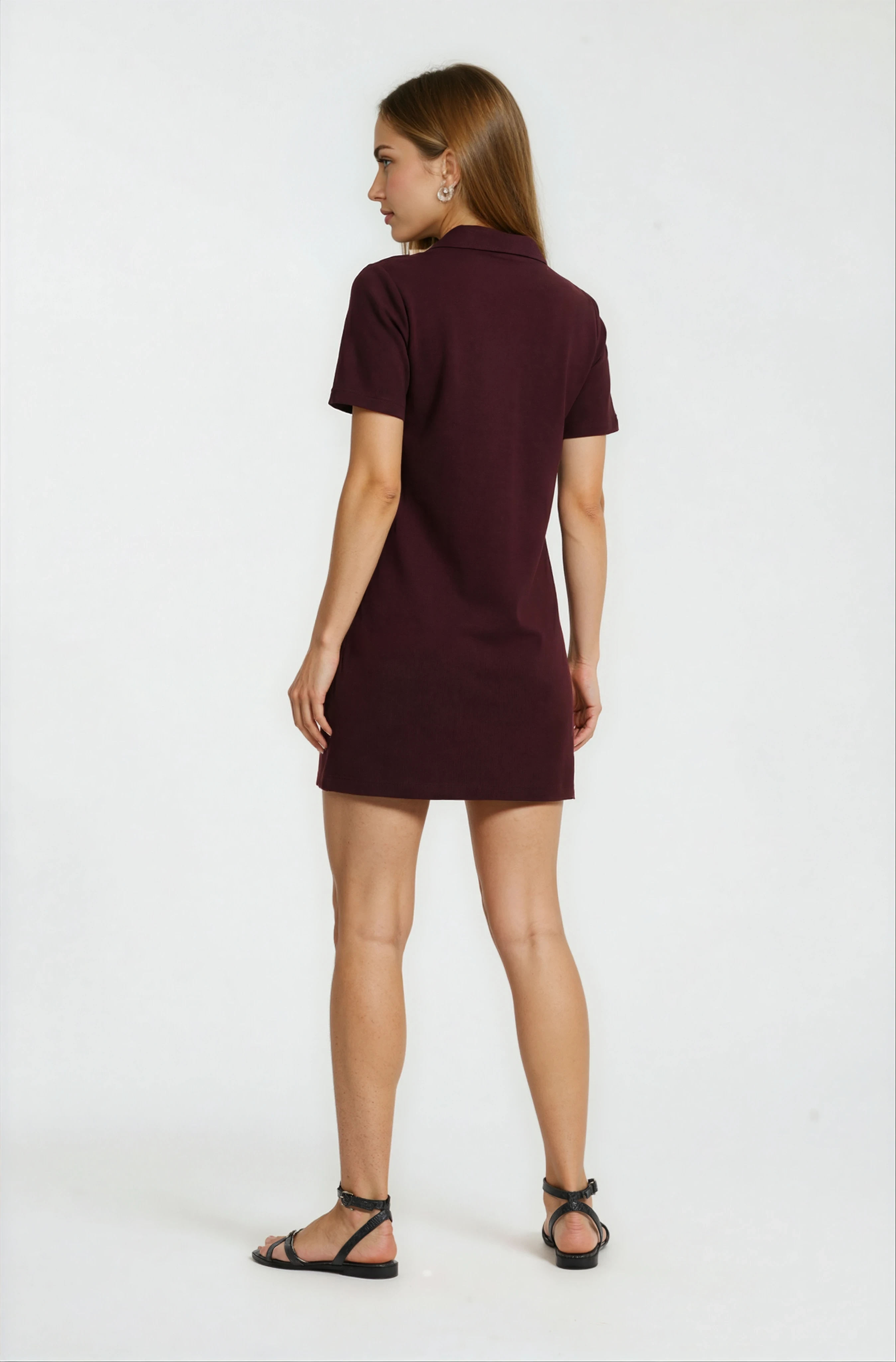 Eisenberg Polo Yaka Mini Elbise BORDO