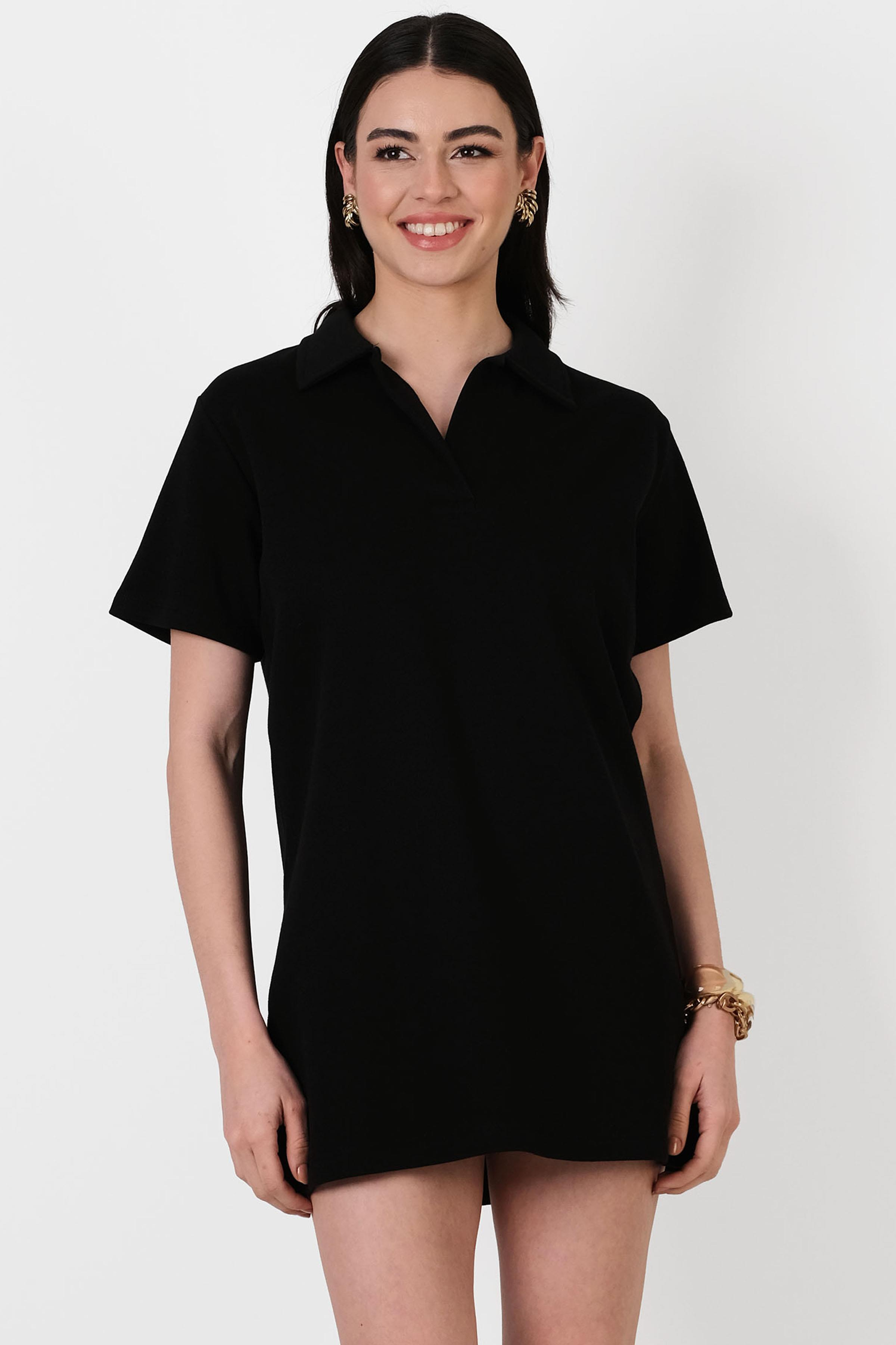 Eisenberg Polo Yaka Mini Elbise SİYAH