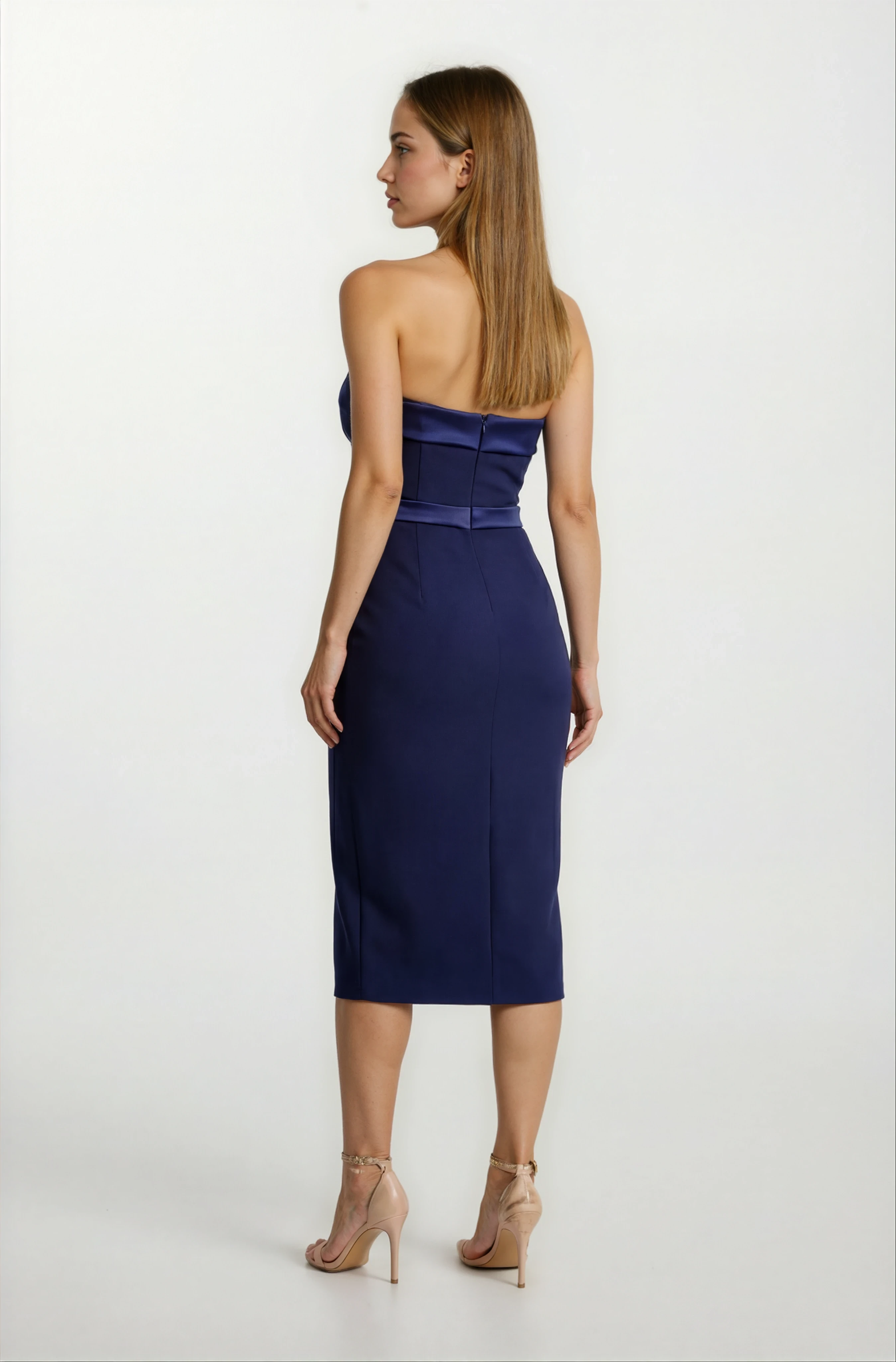 Ellefsen Straplez Yaka Fiyoklu Kısa Abiye Elbise LACİVERT