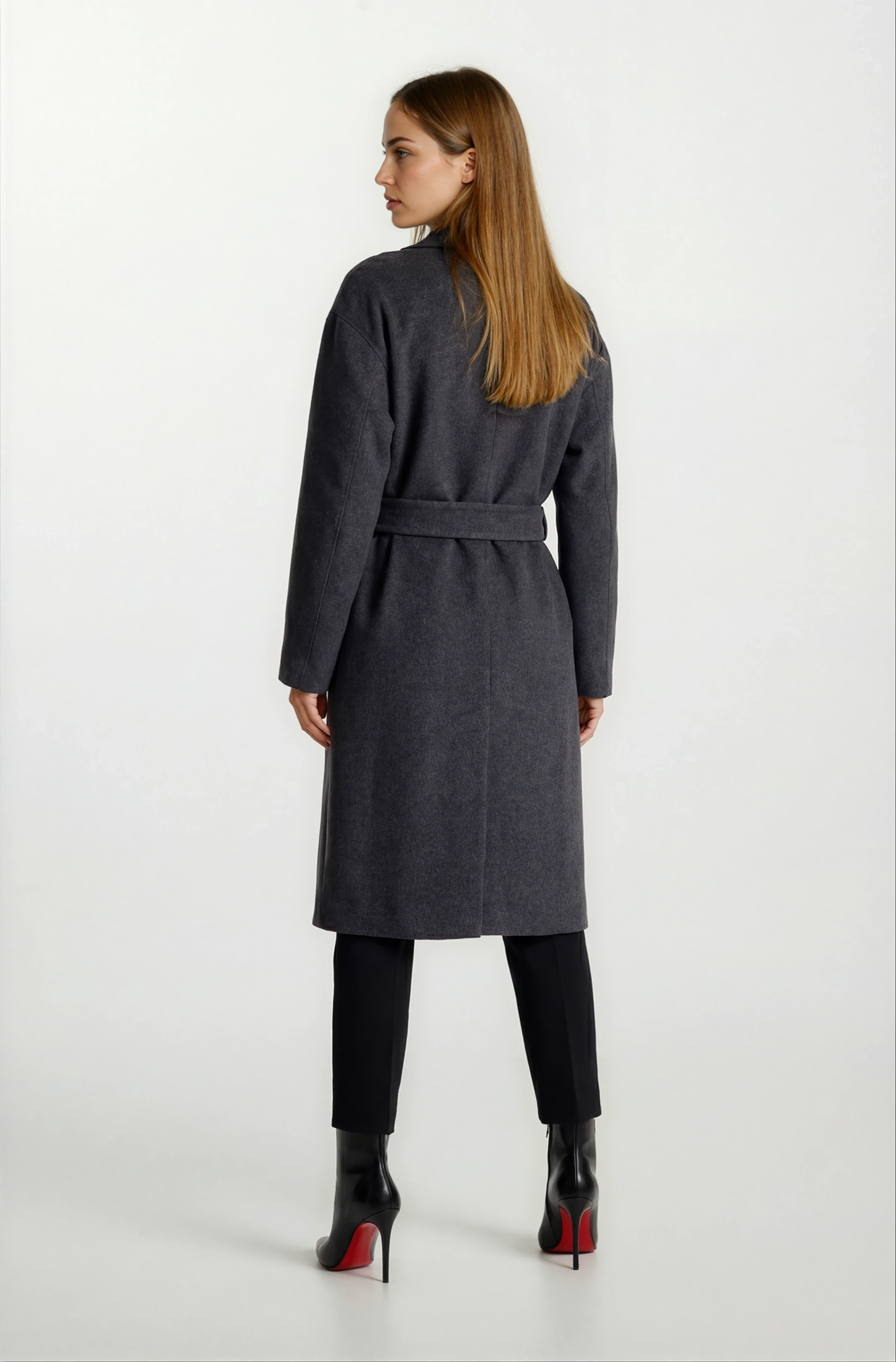 Enedina Kruvaze Kuşaklı Yandan Cepli Kaban FÜME