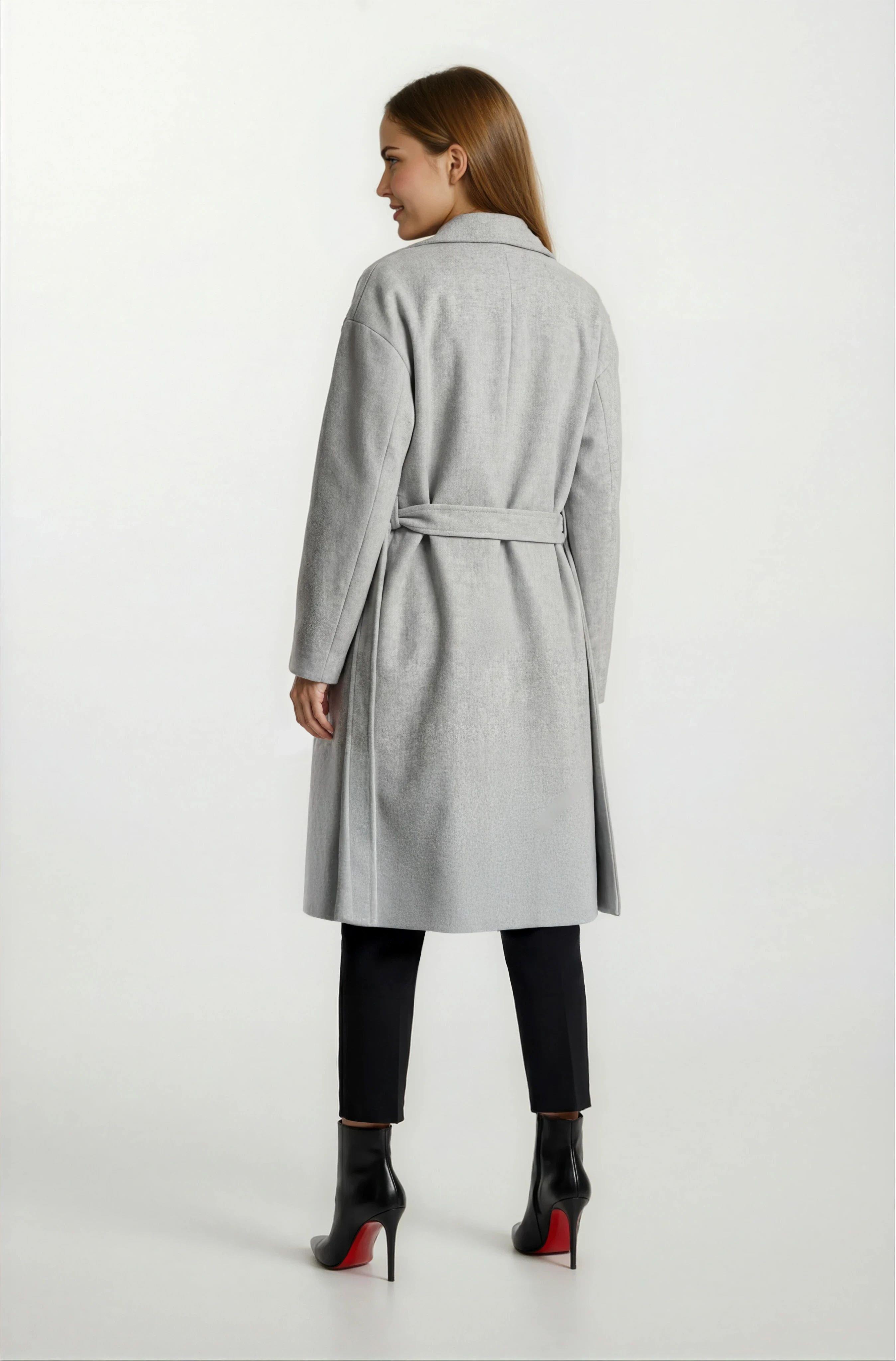 Enedina Kruvaze Kuşaklı Yandan Cepli Kaban KREM