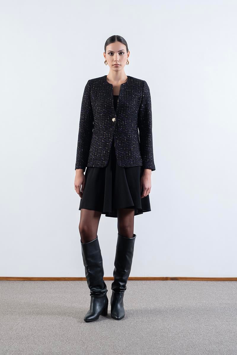 Entwisle Yakasız Tek Düğme Flota Cep Ceket SİYAH