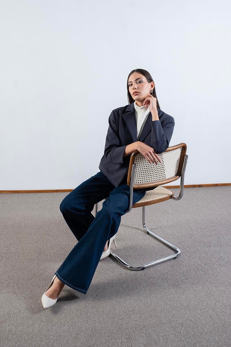 Erinela Klasik Yaka Kruvaze Mini Ceket ANTRASİT