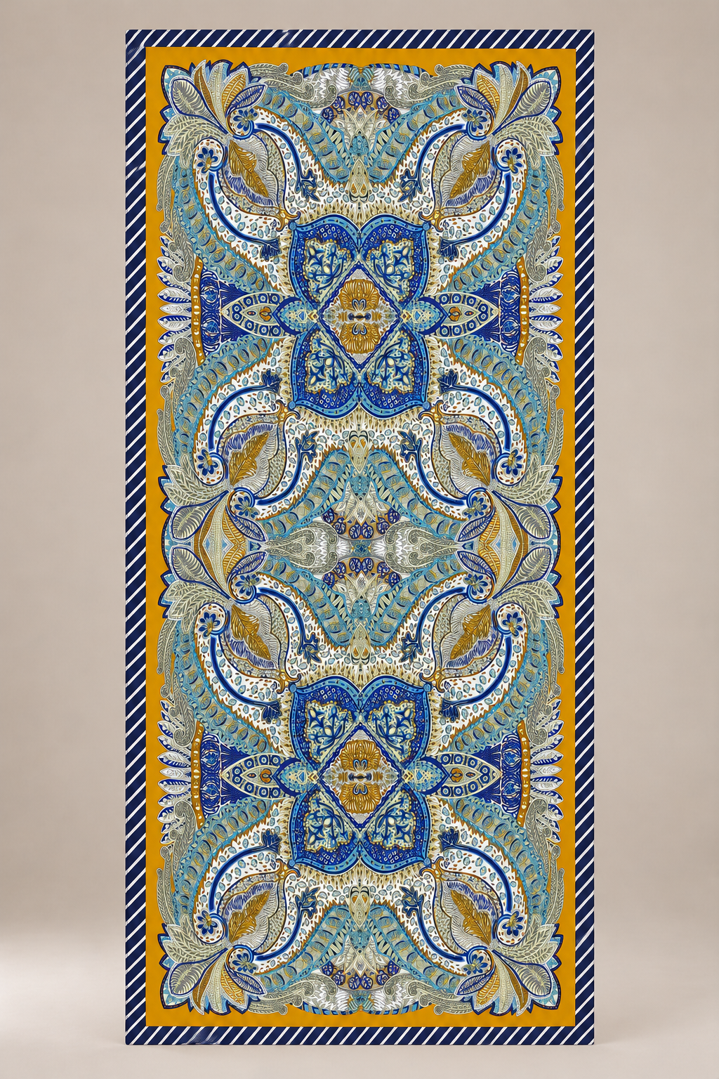 Etnik Desenli Çizgili Bordürlüi Şal 180 x 85 cm LACİVERT