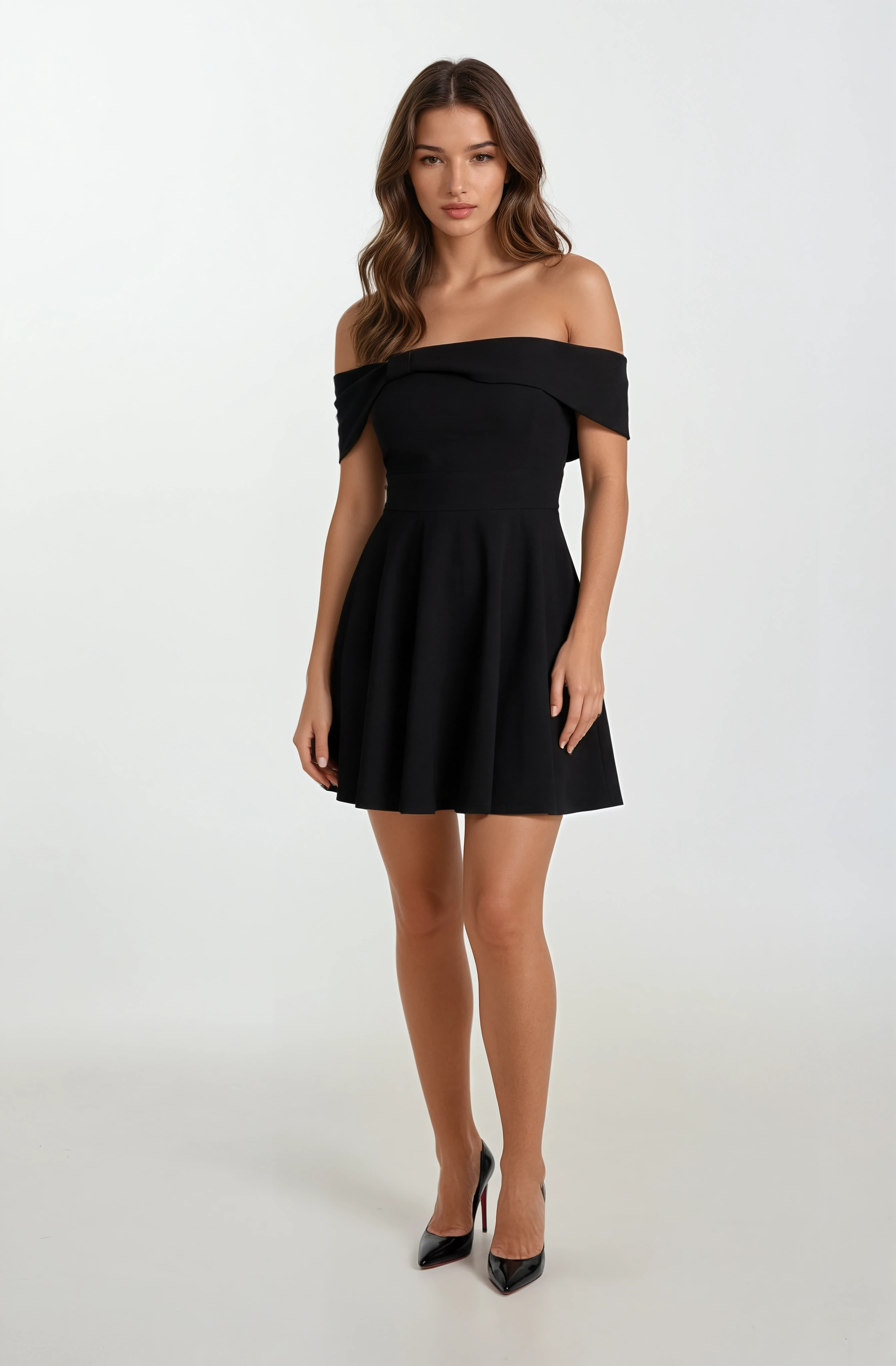 Evison Kayık Yaka Düşük Kol Kısa Abiye Elbise SİYAH