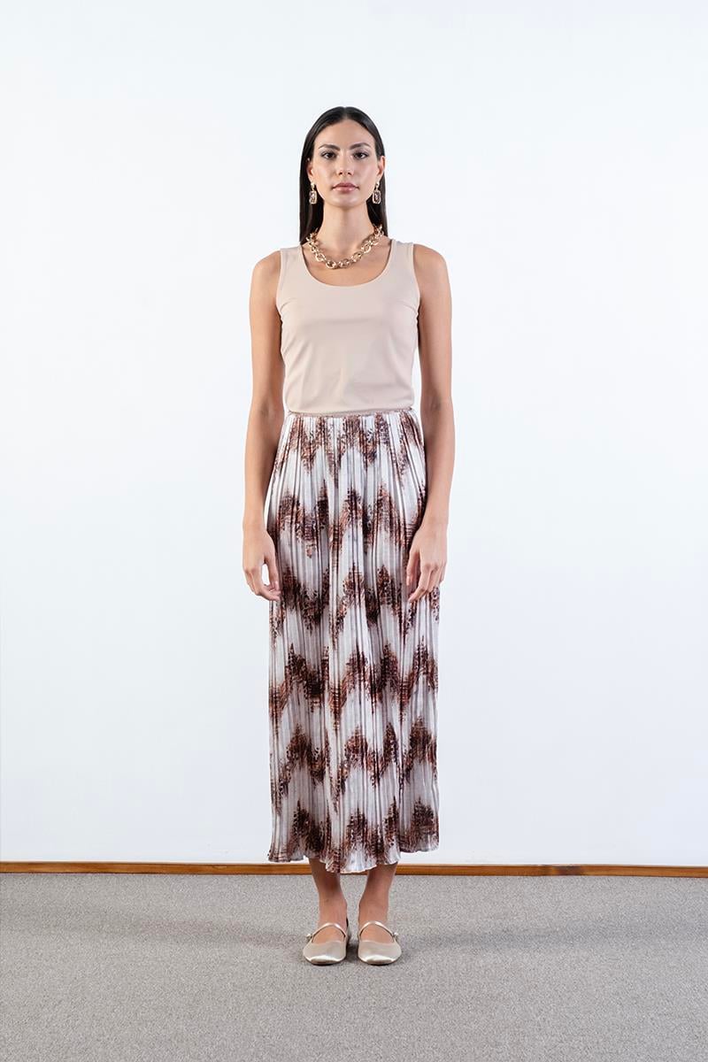 Falzarano Beli Lastikli Pliseli Etek KAHVE