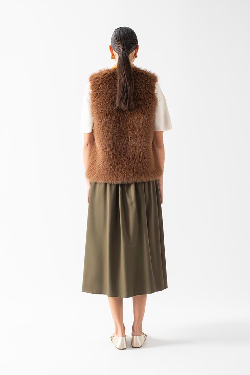 Faulker Arka Bel Lastikli Önü Pileli Etek HAKİ