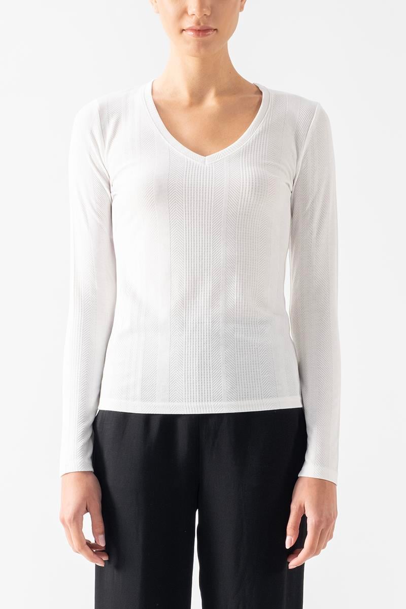 Fenwick V Yaka Uzun Kol Triko Bluz EKRU