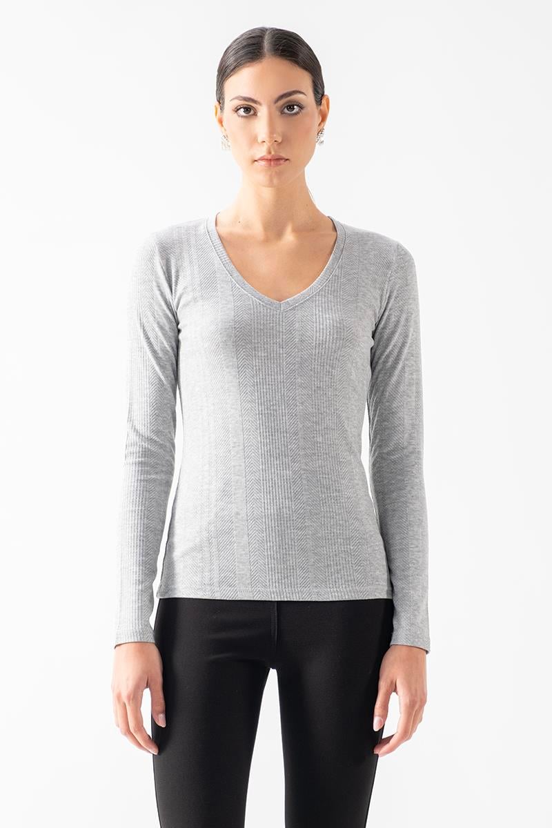 Fenwick V Yaka Uzun Kol Triko Bluz GRİ
