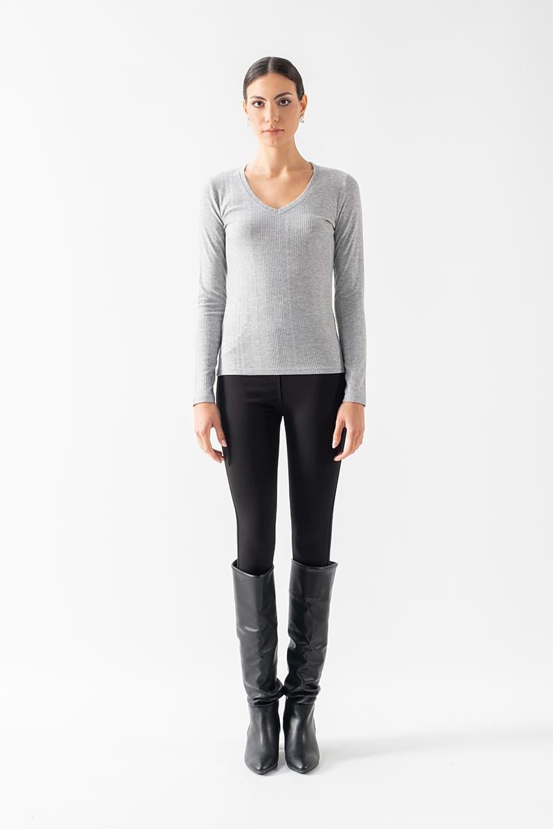 Fenwick V Yaka Uzun Kol Triko Bluz GRİ