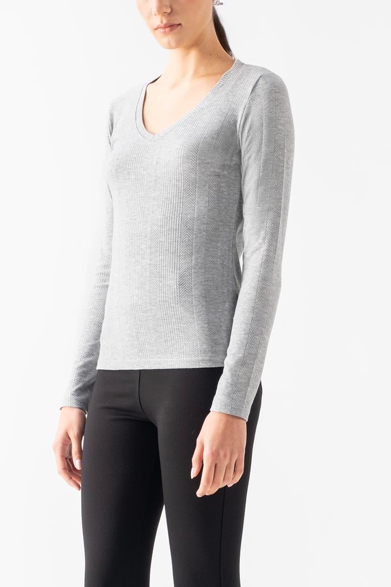 Fenwick V Yaka Uzun Kol Triko Bluz GRİ