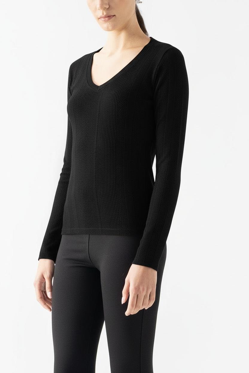 Fenwick V Yaka Uzun Kol Triko Bluz SİYAH