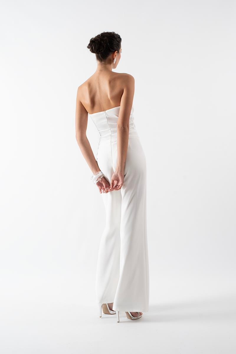 Ferracini Kalp Yaka Straplez Belde Asimetrik Kuşak Abiye Tulum EKRU